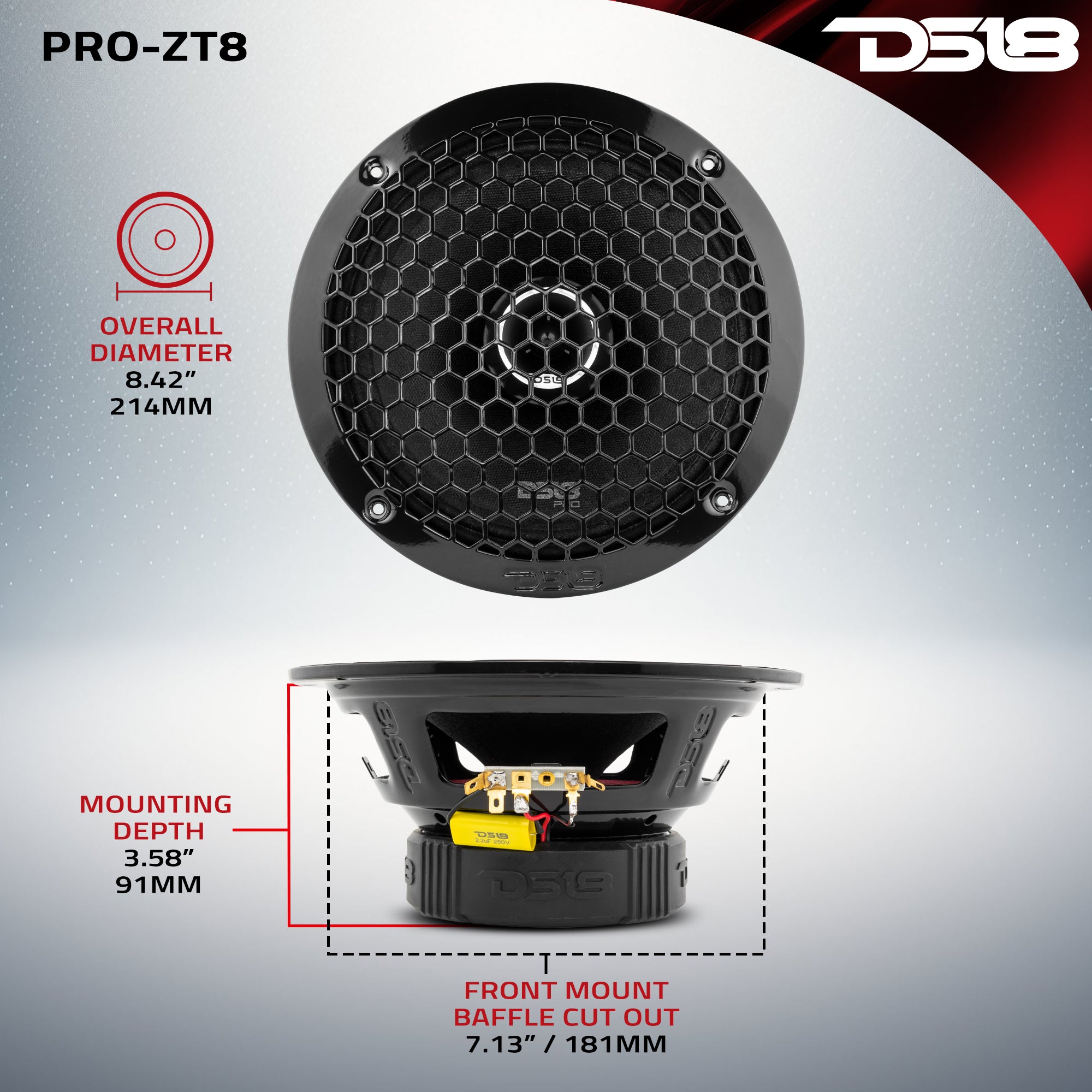 PRO ZT 8 Coaxial Mid-Range Loudspeaker - Water Resistant Cone, Built-in Bullet Tweeter & Grill - 275 Watts RMS, 4 Ohm (Pair of 2 Speakers) - Perfect for Marine Audio, Car Stereo Upgrades & Outdoor Sound Systems
