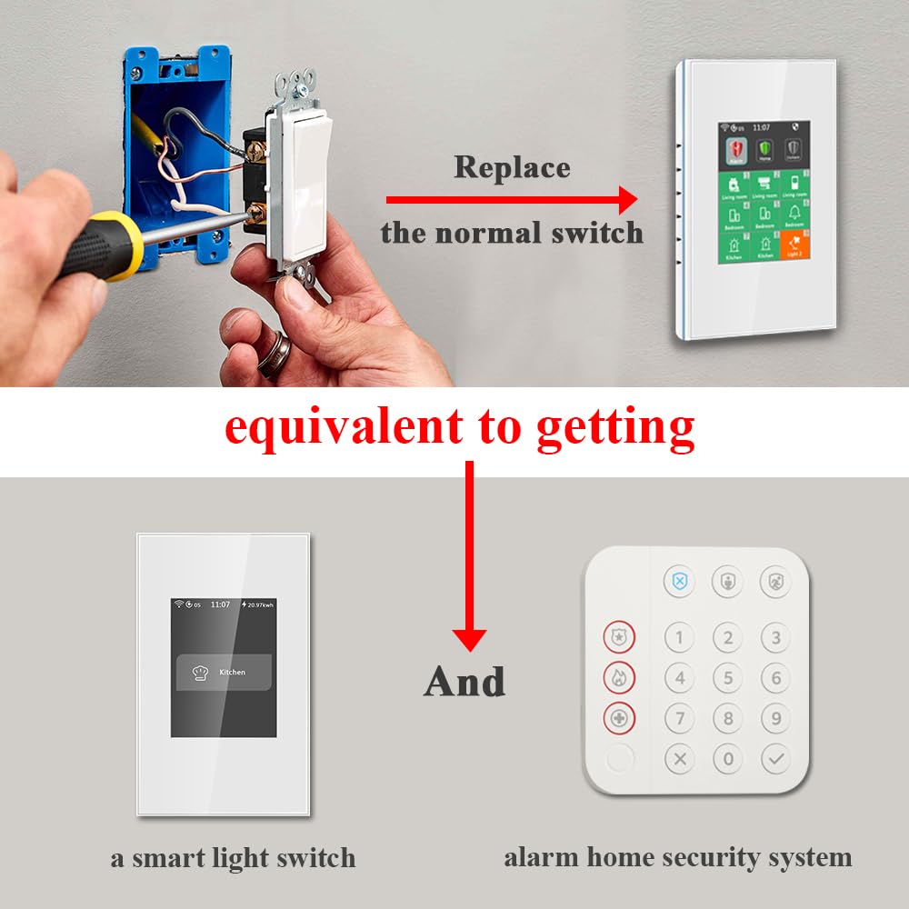 LANBON L8-HAK LCD 2-in-1 Smart Alarm Switch - Wireless DIY Home Security System with Smart Light Control (7-Piece Kit, Neutral Wire Required) - Perfect for Home Automation & Burglar Protection