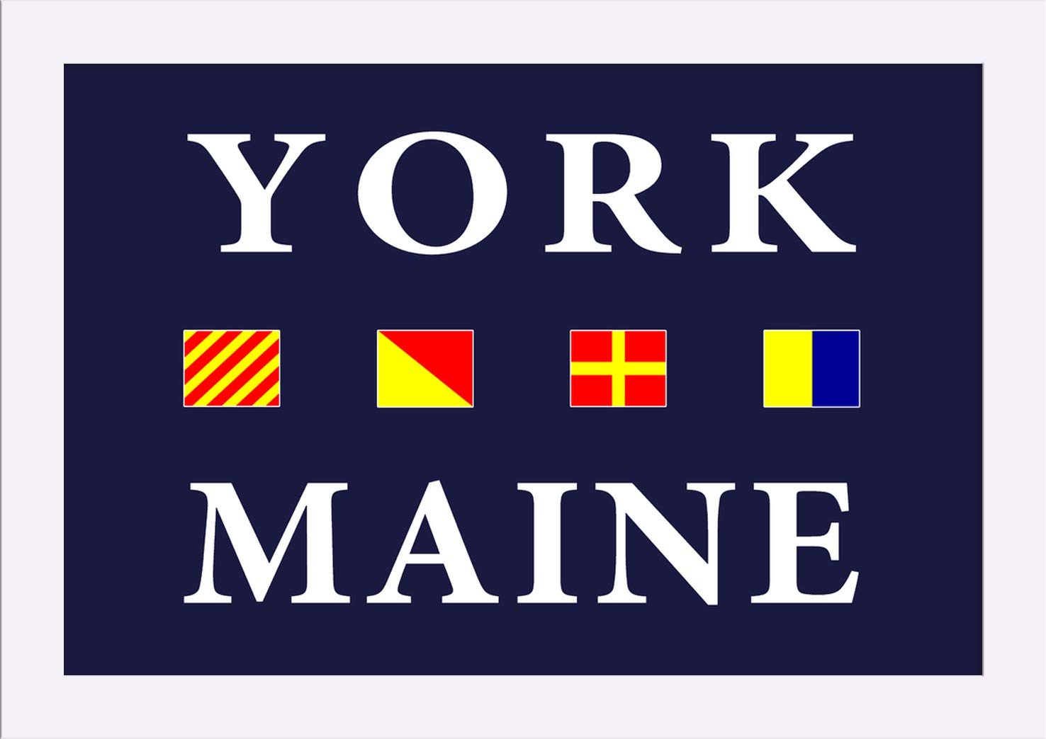 York, Maine Nautical Flags - 12x18 Inch Giclee Fine Art Print with Recycled Wood Frame in White | Coastal Home Decor, Beach House Wall Art, Nautical Theme Gift