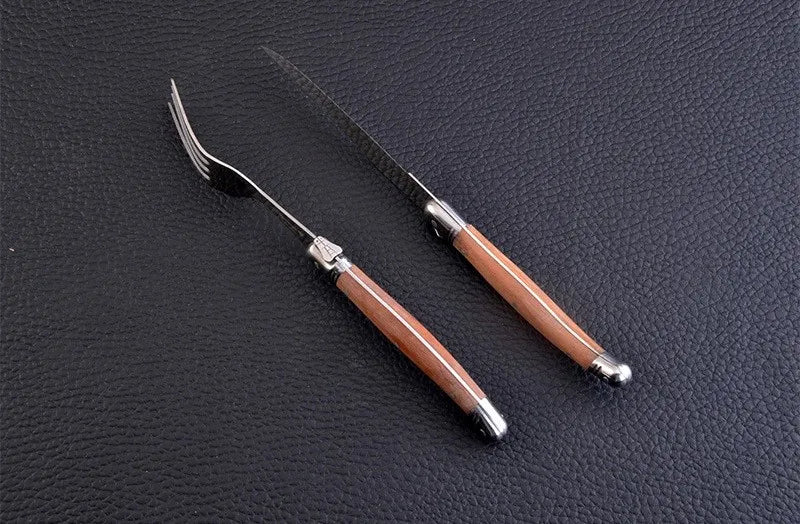Premium Heritage Laguiole 12-Piece Wood & Stainless Steel Cutlery Set - Steak Knife Set for Fine Dining, BBQ, and Wedding Gifts
