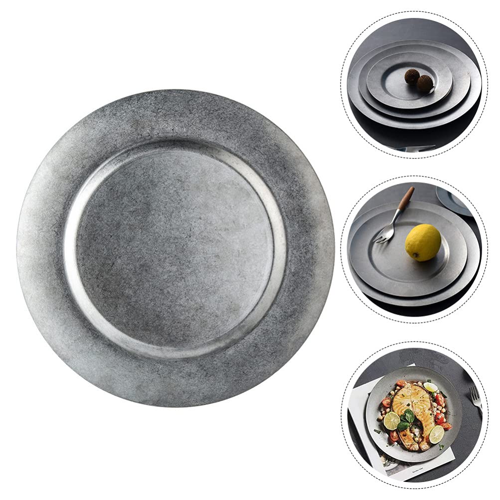 Vintage Frosted Silver Galvanized Round Tray - Rustic Deep Dish for Coffee, Jewelry, Sushi, Cereal, Salad & Dinner | Stainless Steel Food Serving Platter for Home, Kitchen, Party & Restaurant Use