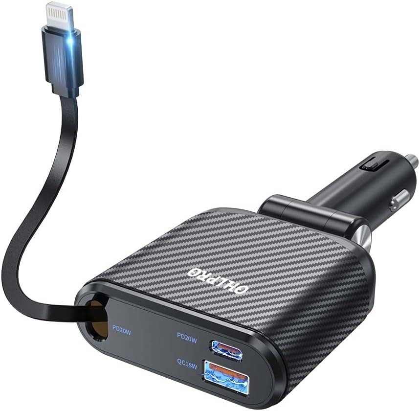 OHLPRO 58W Retractable Car Charger - Super Fast Dual USB Car Phone Charger Adapter with 35.4