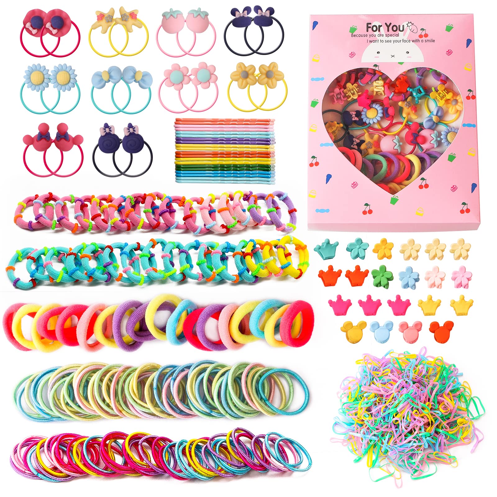1221Pcs Hair Clips & Hair Bands for Girls - Colorful Hair Accessories Set with Bobbles & Elastic Bands for Baby & Kids - Perfect for School, Parties & Daily Styling
