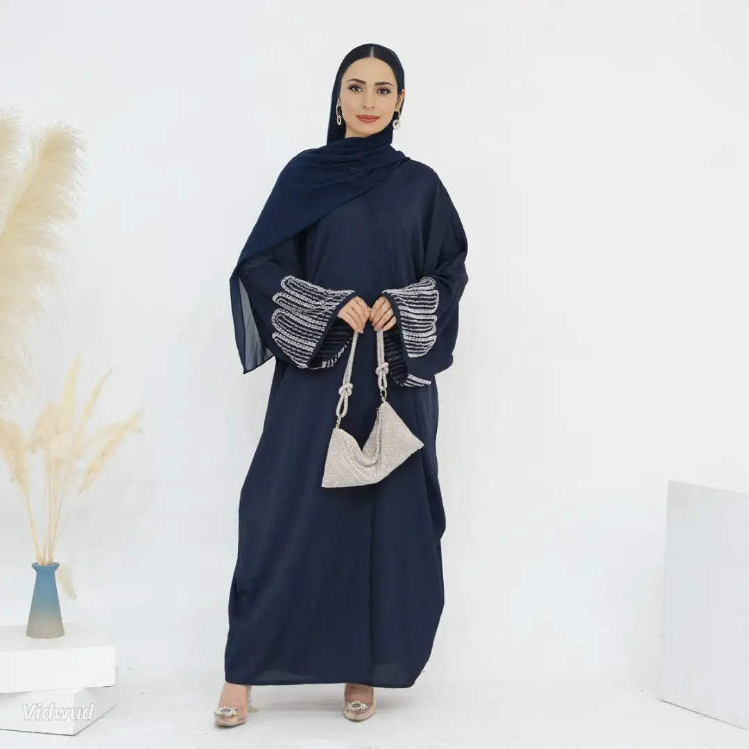 Elegant Beaded Cuff Nida Cardigan Open Abaya Dress for Women - Perfect for Special Occasions, Weddings & Evening Events