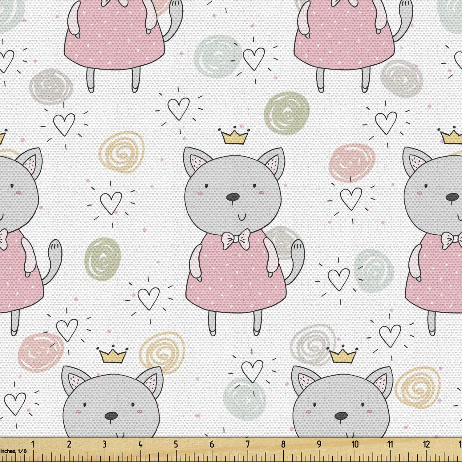 Ambesonne Cat Fabric by The Yard - Pink Dress & Tiara Kitten on Colorful Swirls Print | 10 Yards Upholstery Fabric for Sofa, Curtains, Pillows & DIY Crafts | Decorative Cotton Material for Home Decor, Bedding & Sewing Projects