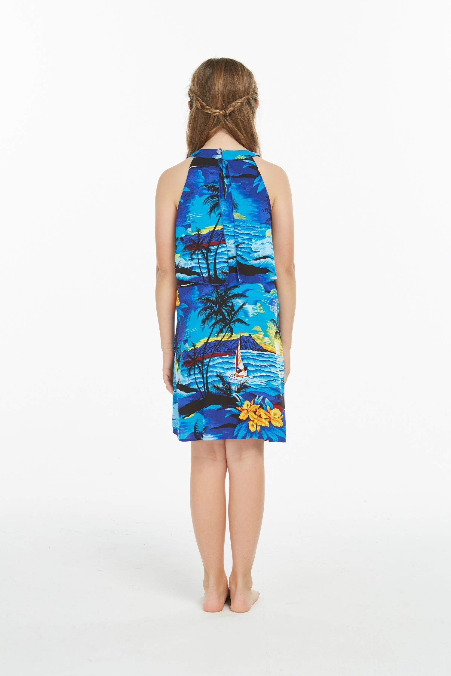 Stylish Hawaiian Luau Kimono Dress for Women & Girls - Sunset Blue Floral Print Beach Cover Up, Mother Daughter Matching Outfits for Summer Vacation, Pool Party, and Tropical Getaways