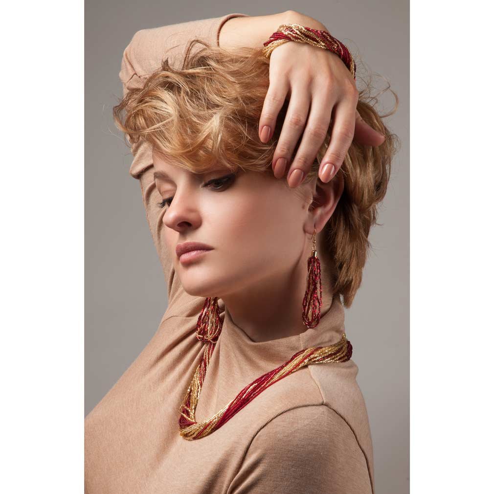 Venetian Murano Glass Gloriosa 24-Strand Seed Bead Necklace - Red & Gold Handmade Jewelry | Perfect for Weddings, Parties & Special Occasions