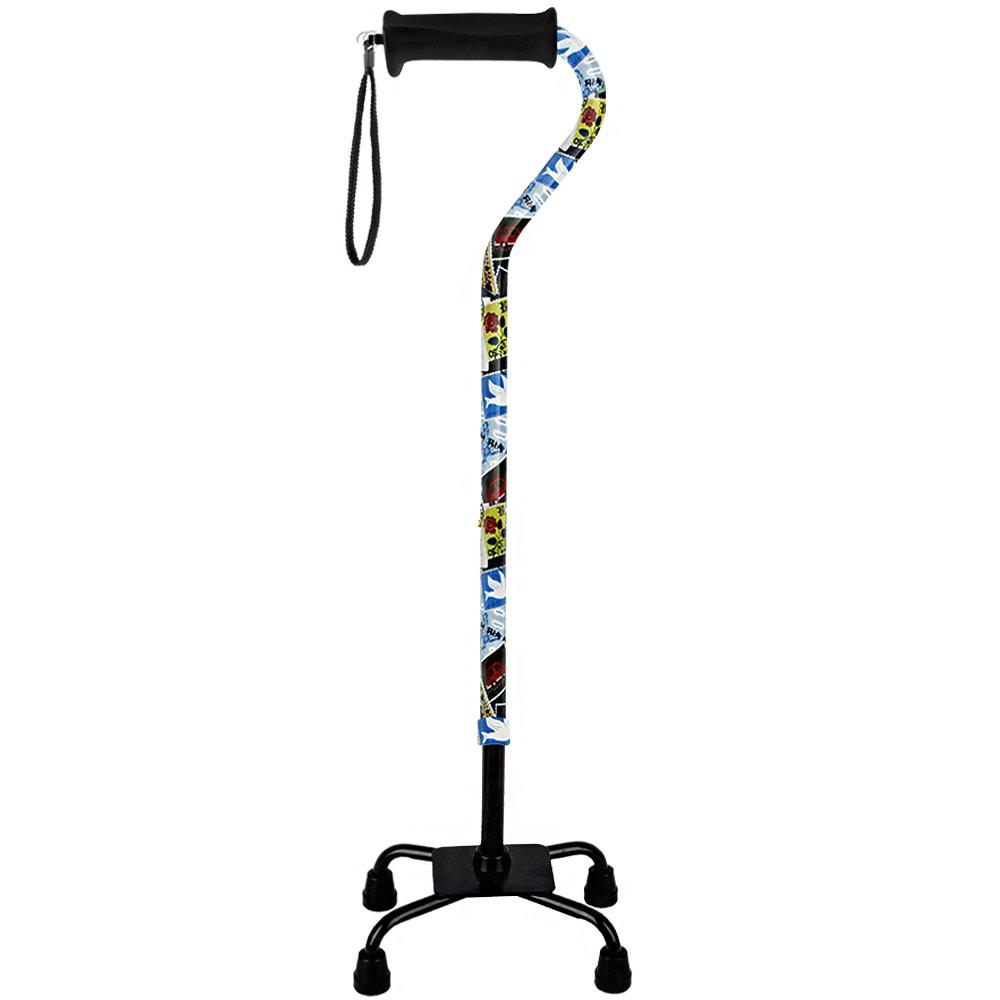 Voyager Aluminum Convertible Quad Base Walking Cane - Adjustable Height Shaft for Seniors & Mobility Support - Ideal for Indoor/Outdoor Use, Travel & Daily Assistance