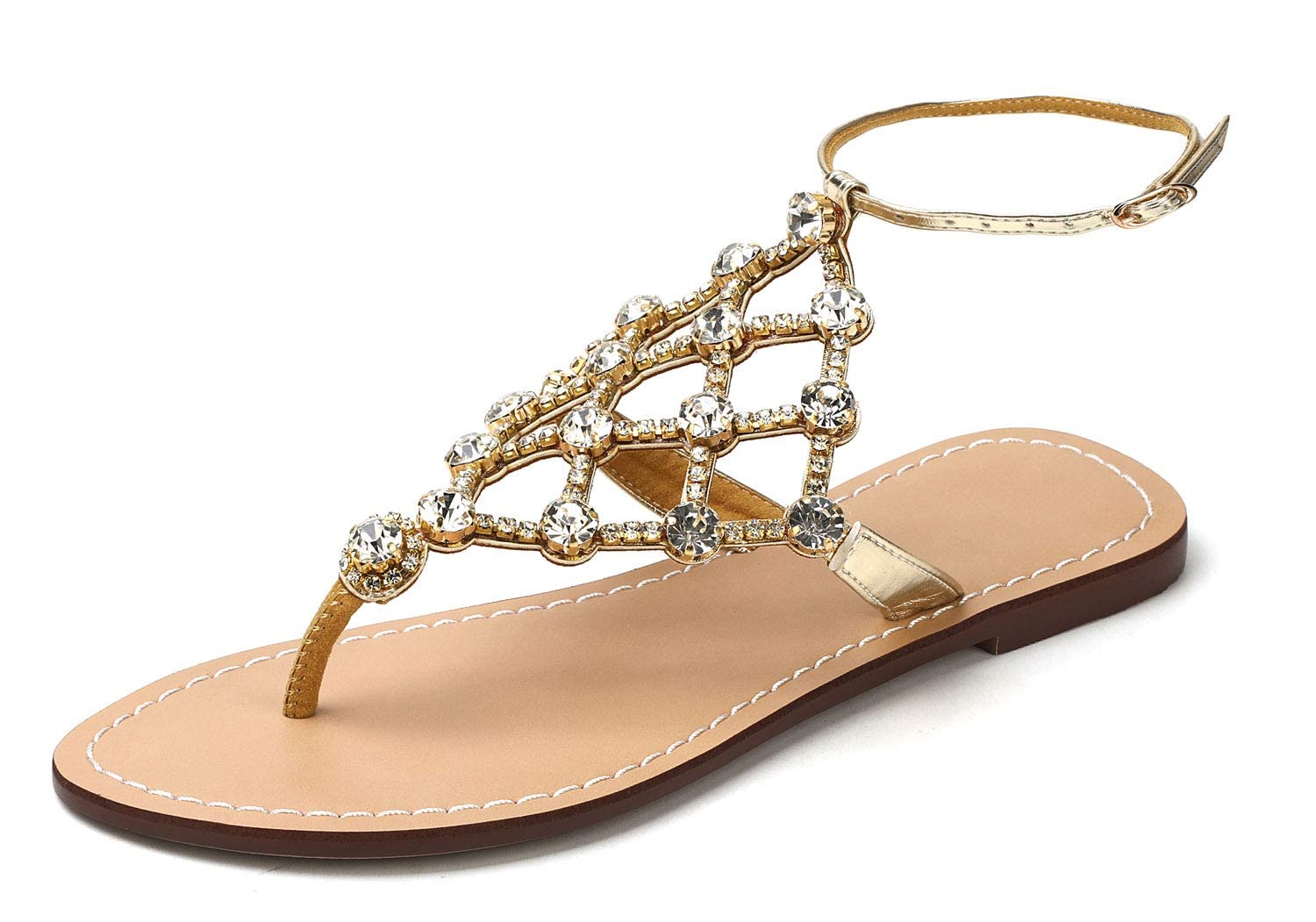 UTIKLIOU Women's Rhinestone T-Strap Flat Sandals - Stylish Summer Flip Flops with Sparkling Crystals for Beach, Pool, and Casual Outings