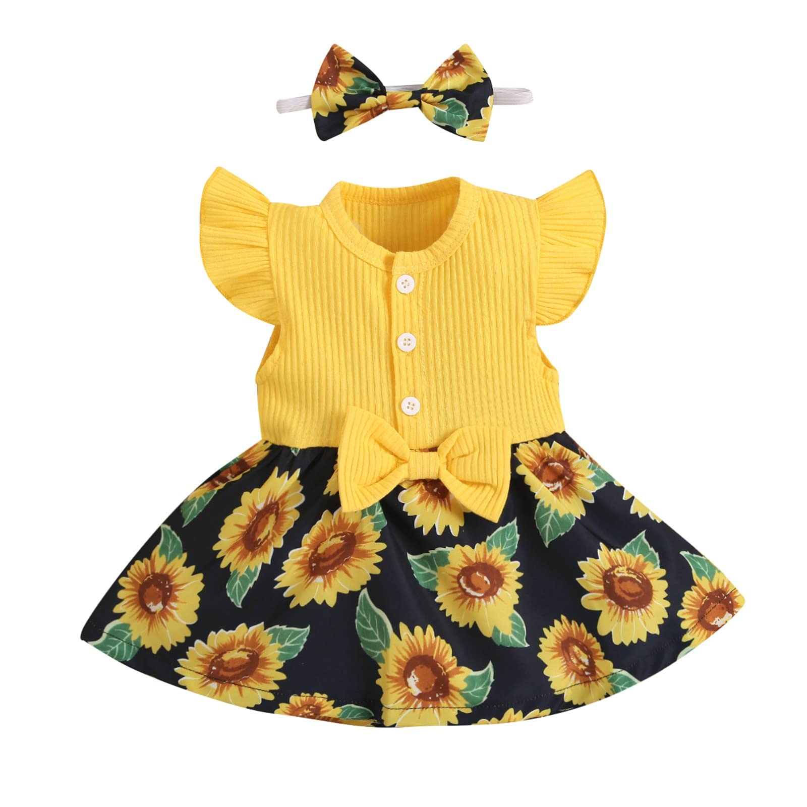 Baby Girl Floral Romper Dress - Short Sleeve Ribbed Button Bodysuit for Newborns & Infants | Summer Outfits, Playtime & Photo Shoots
