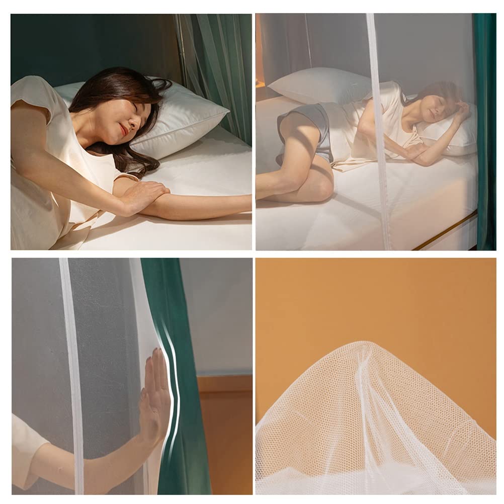 360° Full Coverage 4 Corner Post Bed Canopy with Mosquito Net - Dustproof & Blackout Bed Curtain for Single/Double Beds - Includes Metal Stand & Zipper - Perfect for Bedroom Privacy, Allergy Protection & Romantic Decor