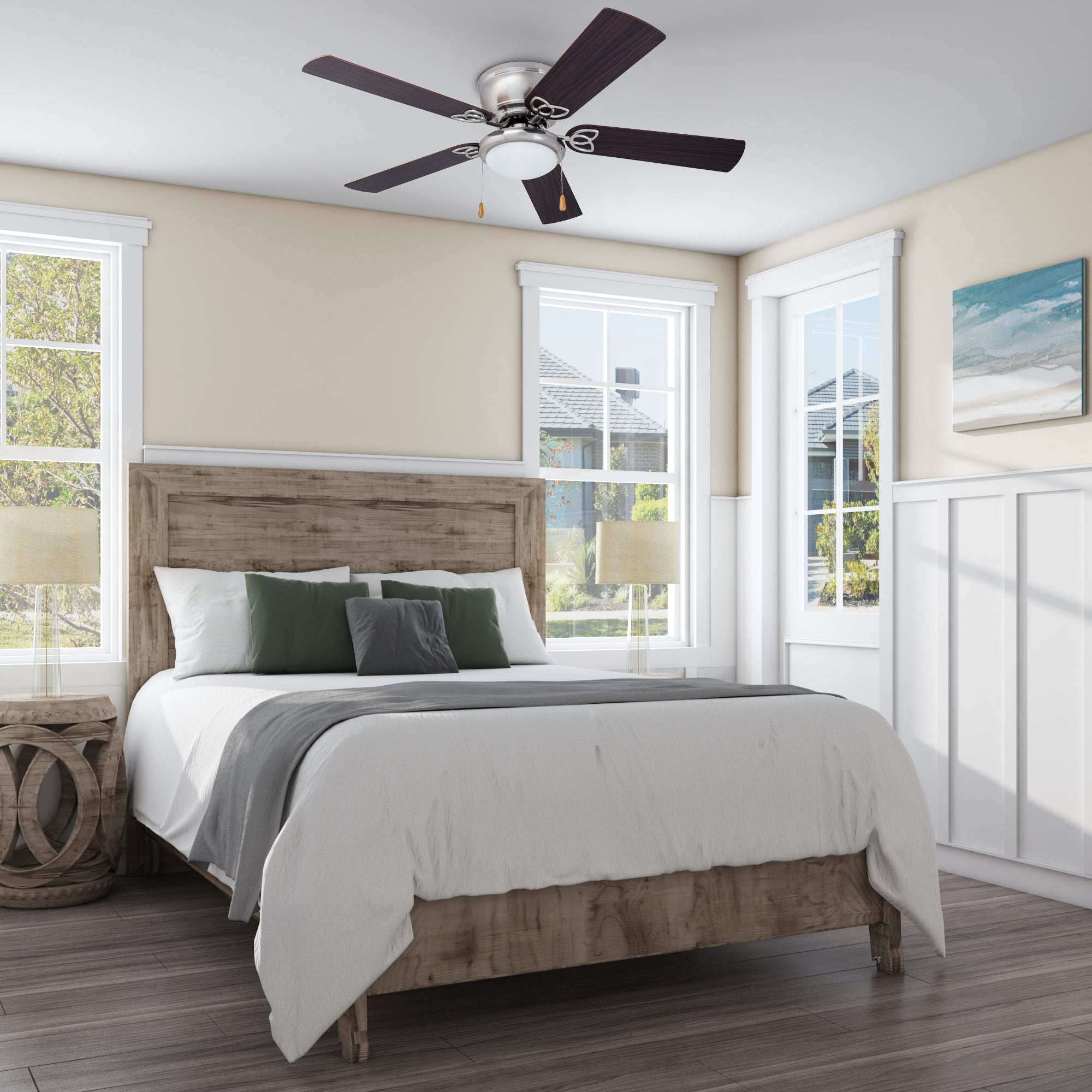52 Inch Benton Brushed Nickel Ceiling Fan with Pull Chain - Perfect for Living Room, Bedroom, and Outdoor Patio Cooling