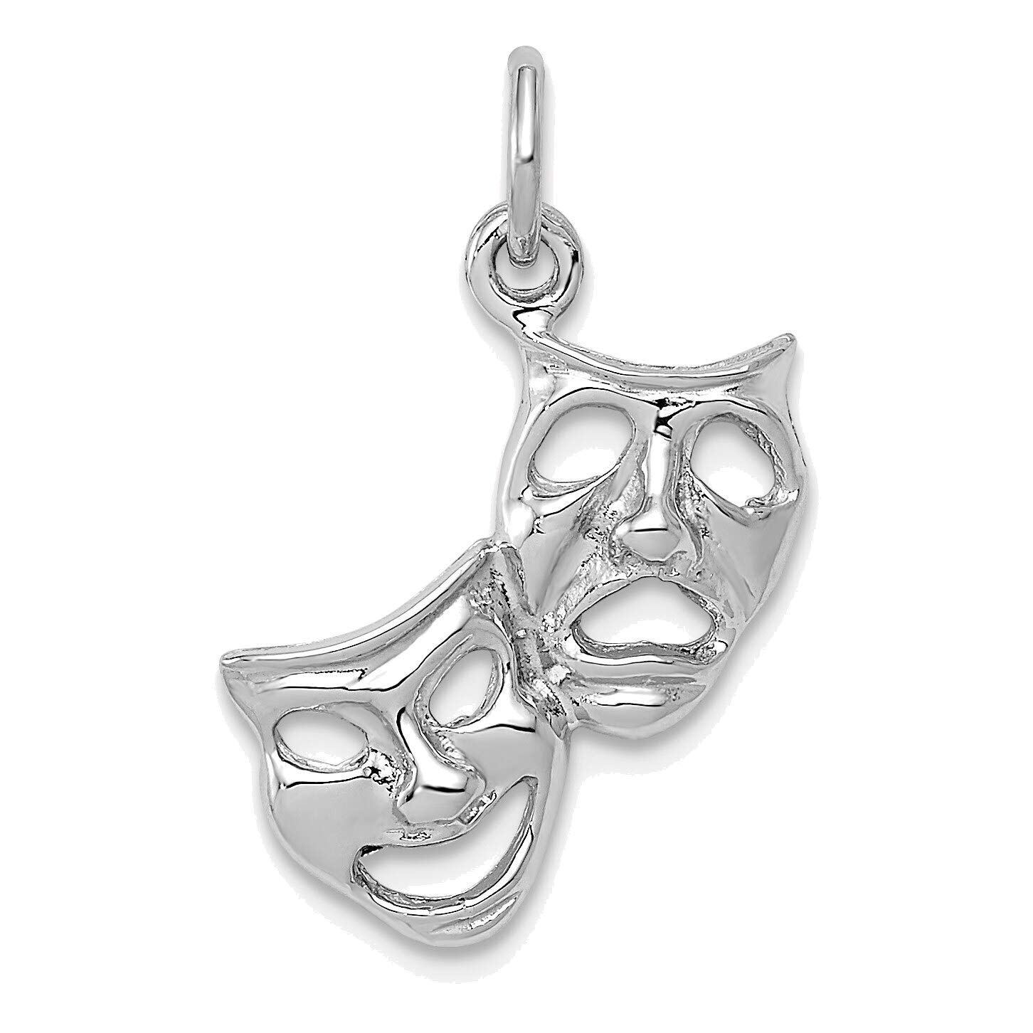 Bonyak 14K White Gold Polished Open-Back Comedy and Tragedy Charm Pendant - Perfect for Theater Lovers, Costume Jewelry, and Unique Gift Giving