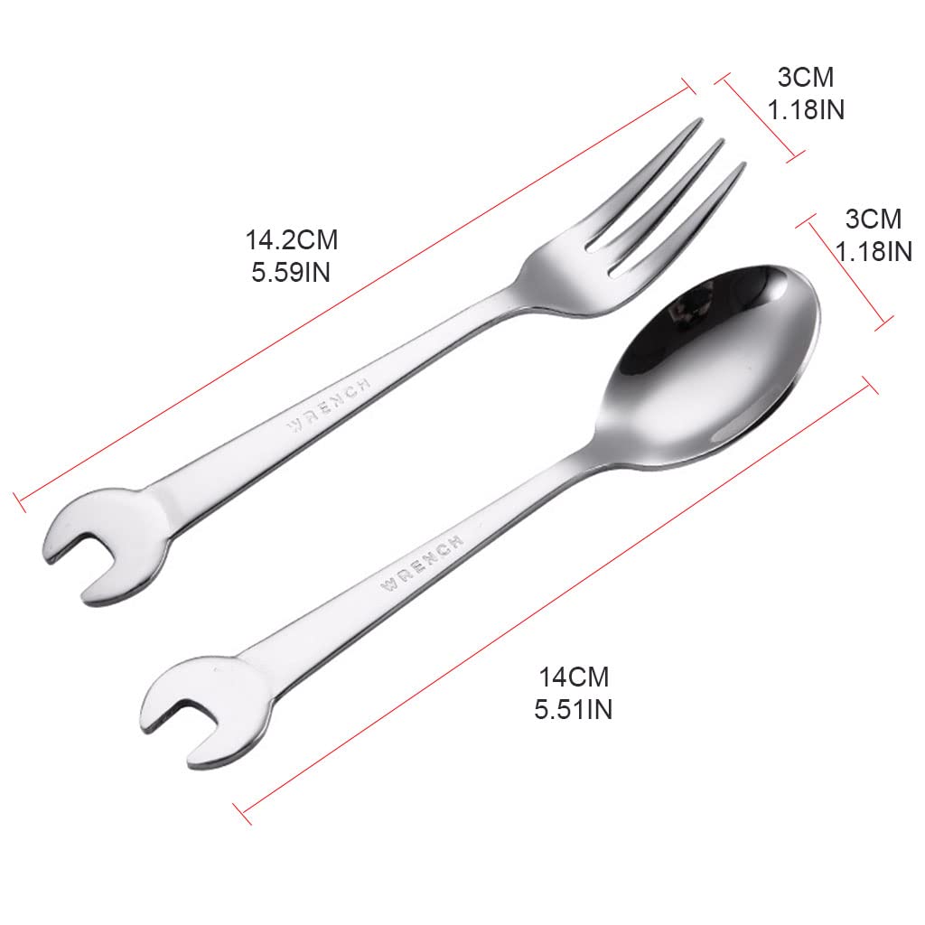 SOFEA Stainless Steel Wrench-Shaped Fork and Spoon Set - Durable Dinnerware for Camping, Picnics & Outdoor Dining - Unique Tableware Gift Idea