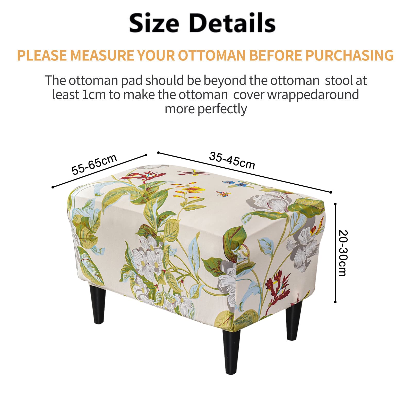 CRFATOP X-Large Printed Stretch Ottoman Chair Cover - Elastic Rectangle Storage Stool Slipcover for Footrest, Sofa & Footstool - Perfect for Living Room, Bedroom & Home Decor (30