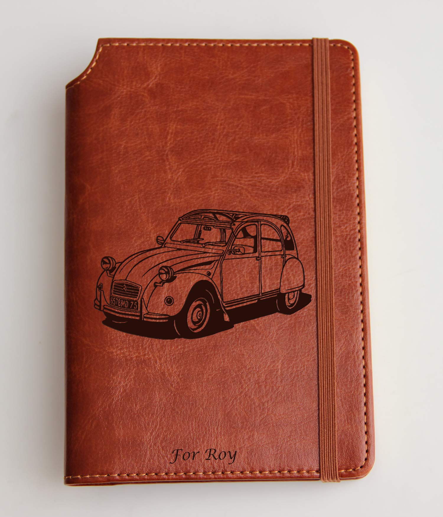 Custom Leather-Bound Classical Car Journal - Personalized Text or Quote, Matching Color Closure Strip, Premium Writing Notebook for Car Enthusiasts - Perfect for Collectors, Gifts, and Automotive Events