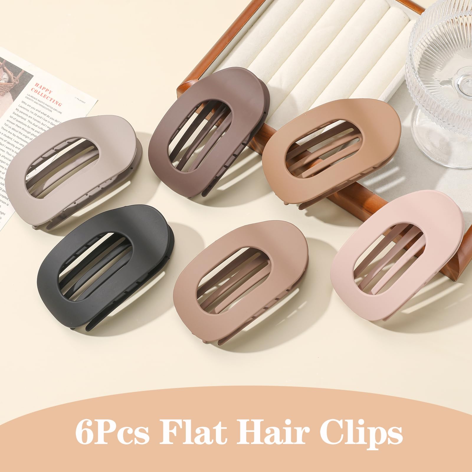 Auseibeely 6 PCS Matte French Flat Hair Clips for Women & Girls - Strong Hold Lay Flat Claw Clips for Thick & Thin Hair - Brown Duck Billed Barrettes - Perfect for Valentine's Day Gifts, Everyday Styling & Travel Accessories