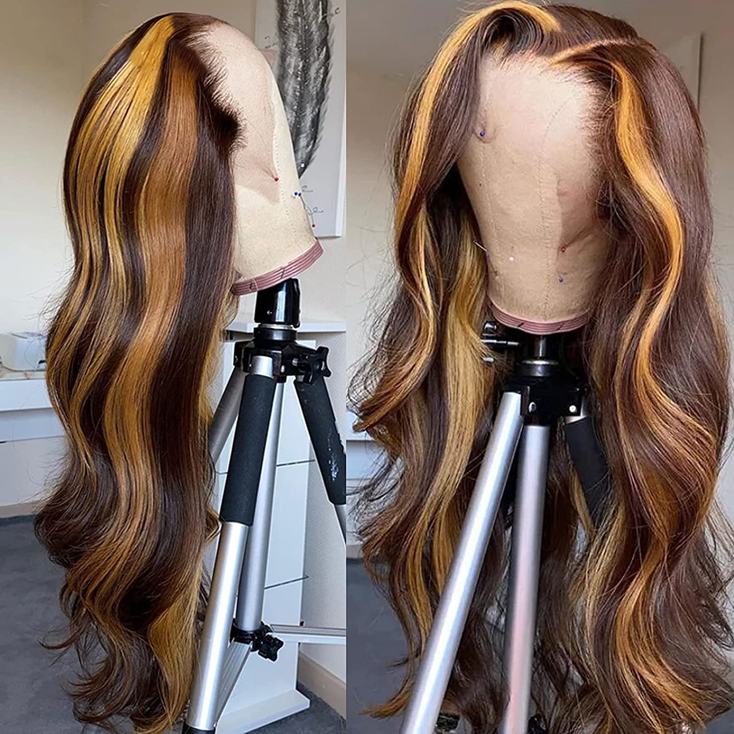 Highlight Blonde Lace Front Human Hair Wigs 150% Density - Pre Plucked Body Wave Glueless Wigs for Black Women (16 Inch, Highlight 4/27) | Perfect for Daily Wear, Parties & Special Occasions