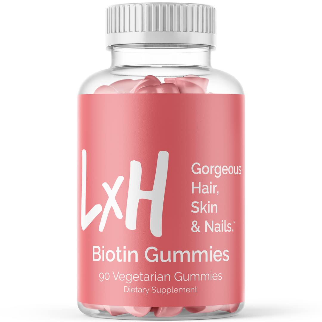 LxH Strawberry Biotin Gummy Vitamins 5000mcg - Gluten Free, Non-GMO, Vegan Hair Skin & Nails Supplement with Coconut Oil - 90 Count for Women & Men - Promotes Hair Growth & Healthy Skin - Perfect for Daily Wellness Routine & Beauty Enhancement