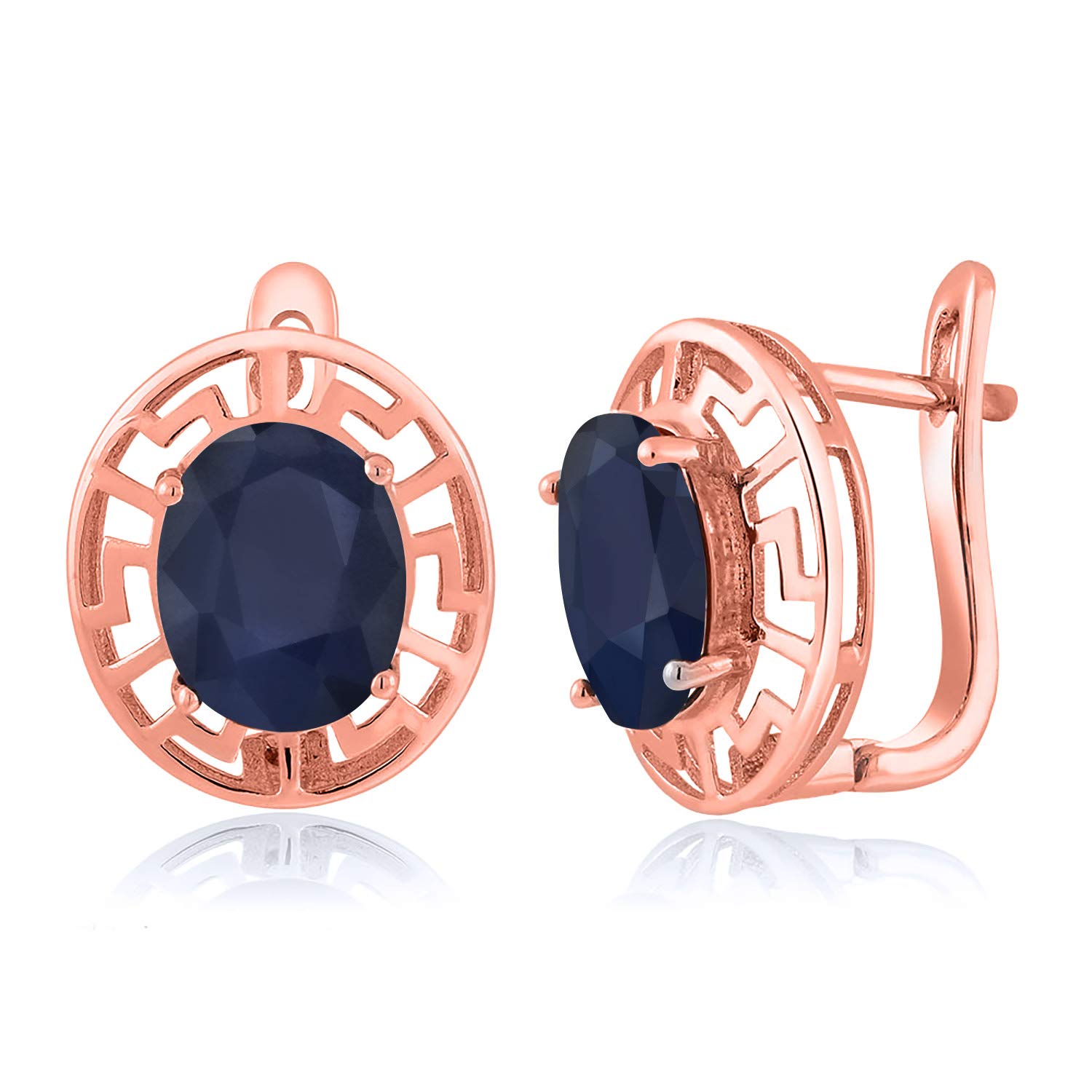 18K Rose Gold Plated Silver 10x8mm Oval Birthstone Greek Key Earrings for Women | Fine Jewelry Gifts for Mom, Wife, Her | Perfect for Weddings, Anniversaries & Special Occasions