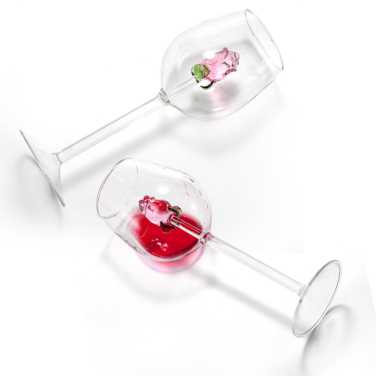 2 Pack 10oz Rose Wine Glasses with Real Rose Inside - Elegant Stemmed Drinking Goblet for Cocktails, Champagne & Wine - Unique Romantic Glassware for Weddings, Anniversaries, Valentine's Day & Romantic Dinners - Perfect Gift for Her, Bridal Shower & Special Occasions