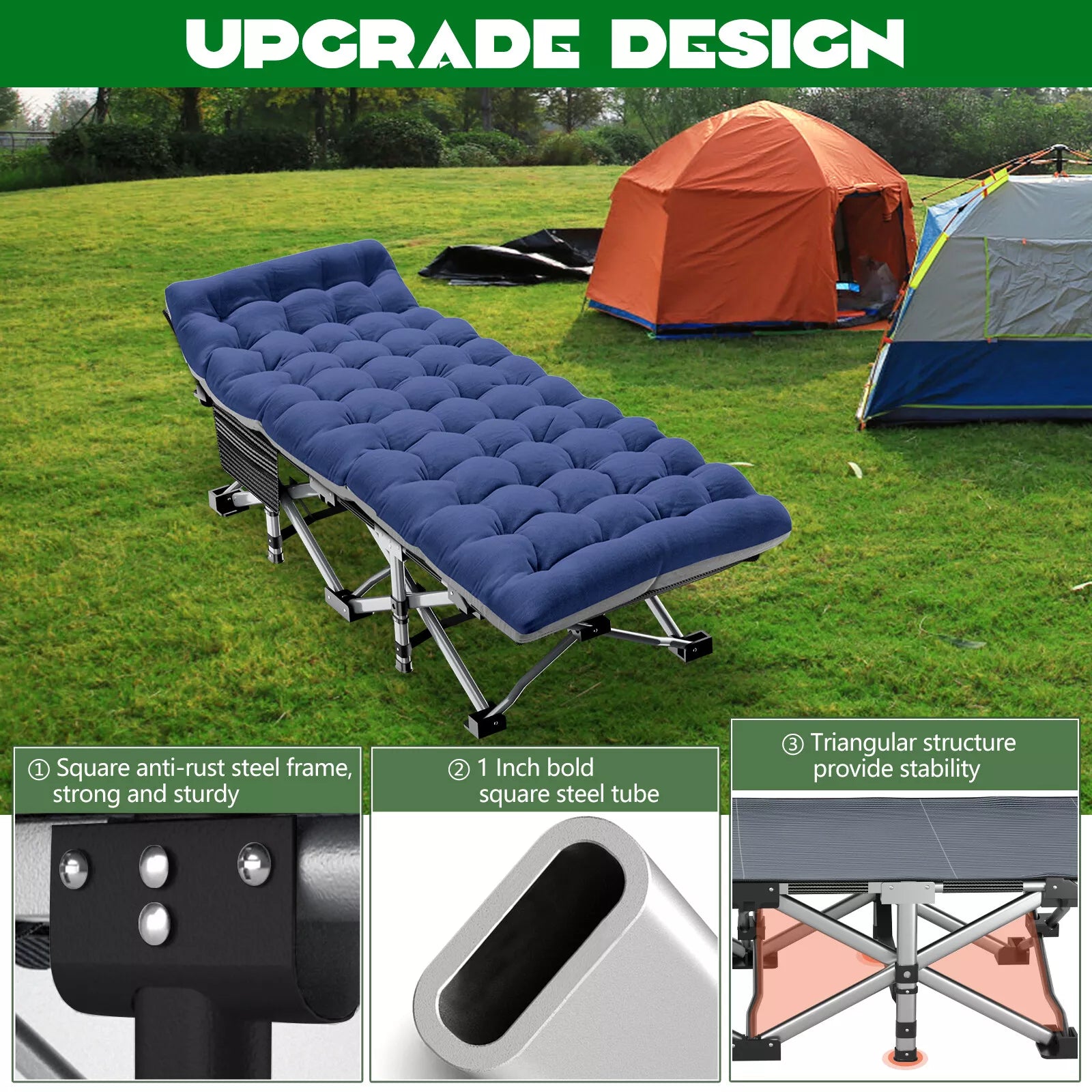 Portable Folding Camping Cot - Lightweight Outdoor Bed for Adults & Kids - Perfect for Camping, Hiking, Backpacking and Emergency Preparedness