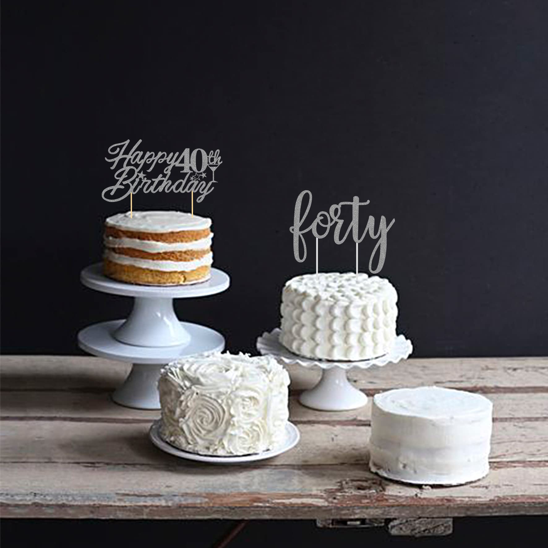 40th Birthday Cake Topper - Silver Glitter 'Forty' Cake Decor for Anniversary & Birthday Party (6 Inch) - Perfect for Milestone Celebrations, Cake Decorating, and Special Occasion Party Supplies