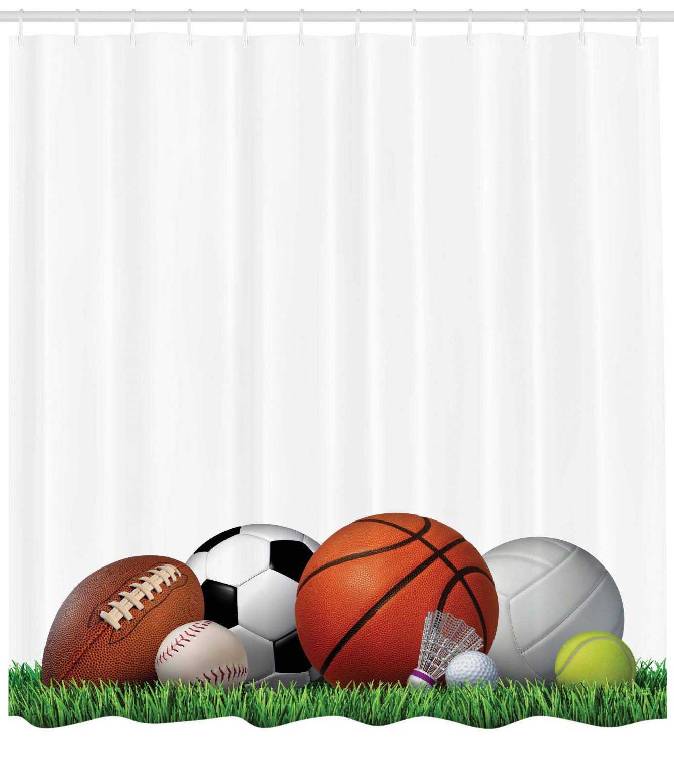 Ambesonne Sports Themed Shower Curtain - Fitness Equipment Print on Grass, Extra Long 84 Inch Cloth Fabric Bathroom Decor with Hooks, Burnt Sienna | Perfect for Gym Lovers, Athletes & Outdoor Enthusiasts