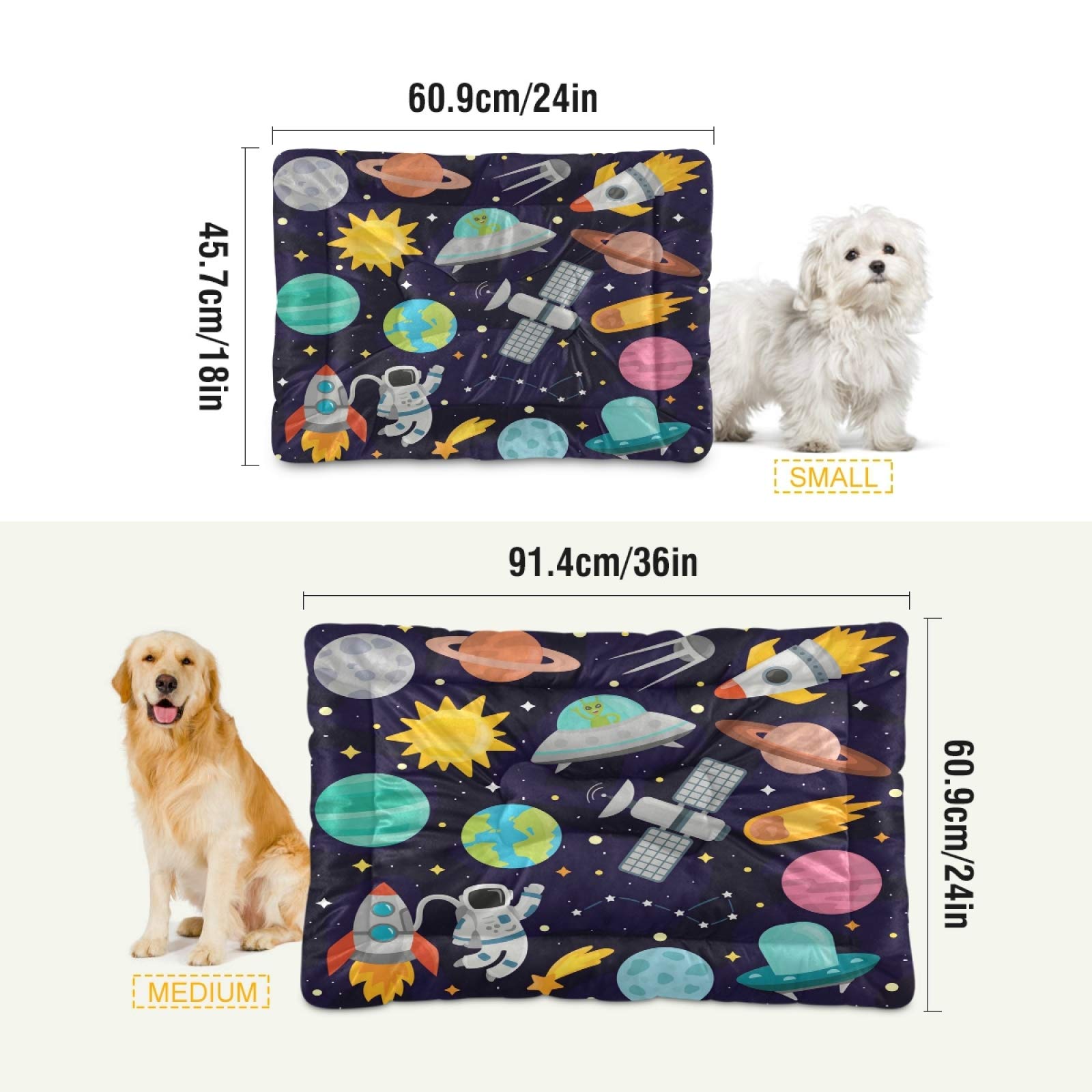 Cartoon Rocket Dog Bed for Small Medium Dogs & Cats - Ultra Soft Rectangle Pet Bed with Calming Design, 24x18 Inch - Perfect for Living Room, Bedroom & Pet Travel