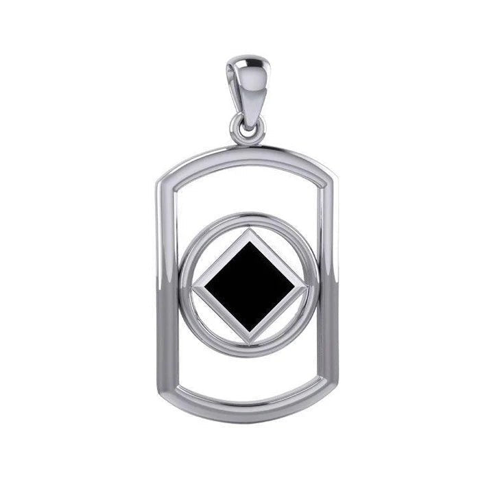 Rectangle Silver Pendant with Inlaid NA Recovery Symbol - Elegant Jewelry for Addiction Recovery & Spiritual Healing - Perfect for Gifts, Meetings & Daily Wear