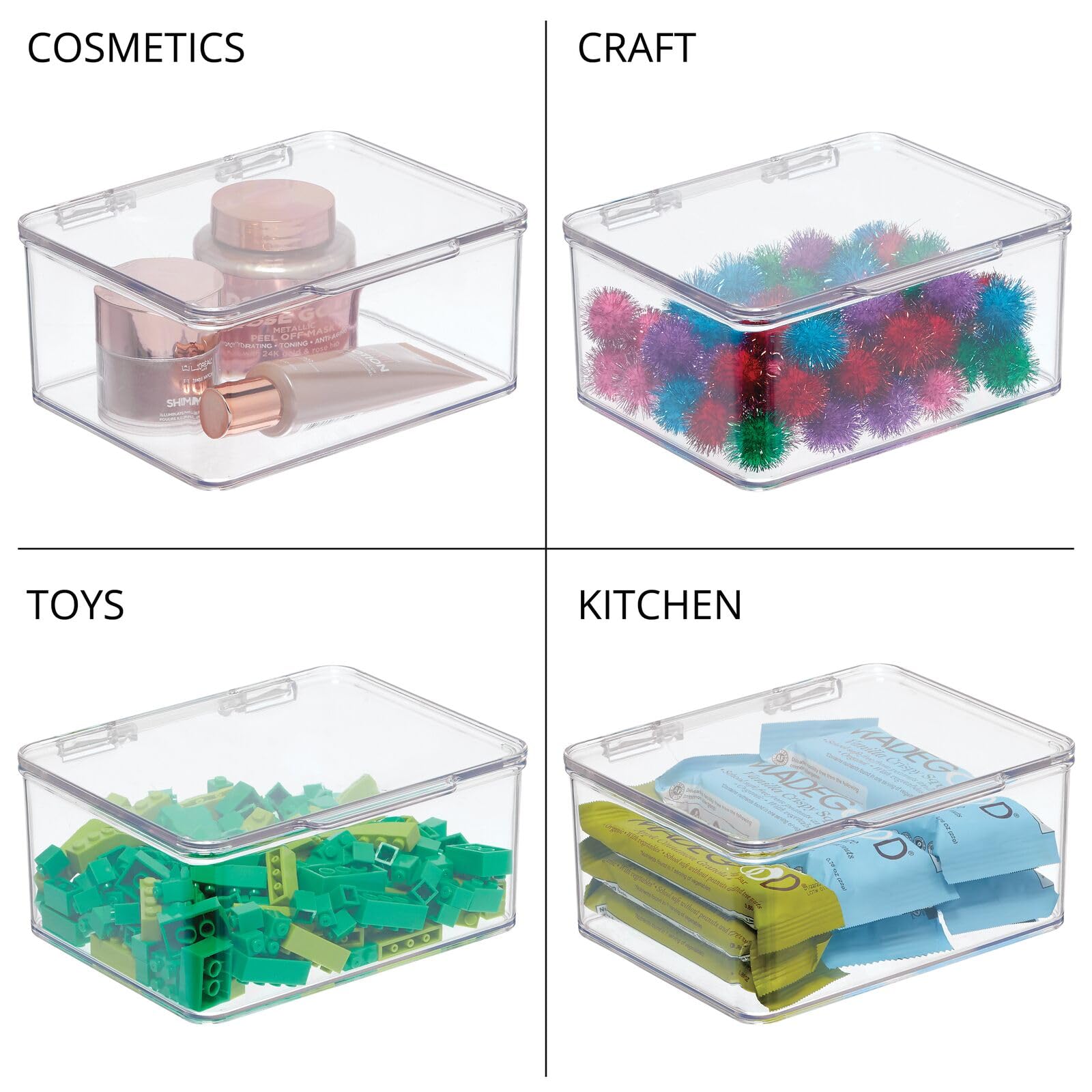 mDesign Clear Plastic Stackable Craft Storage Organizer Boxes with Hinged Lids - 8-Pack for Thread, Beads, Ribbon, Glitter, Clay & Sewing Supplies | Perfect for Craft Rooms, Crochet Projects & Fabric Organization (Lumiere Collection)