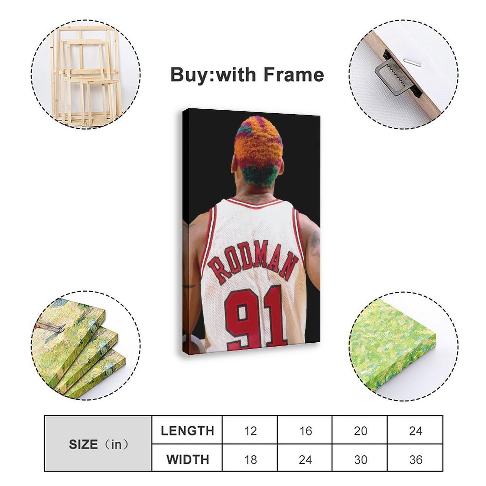 Dennis Rodman Basketball Poster - 24x36 Inch (60x90cm) Canvas Wall Art - Sports Decor for Bedroom, Office & Man Cave - Perfect Gift for NBA Fans & Basketball Lovers