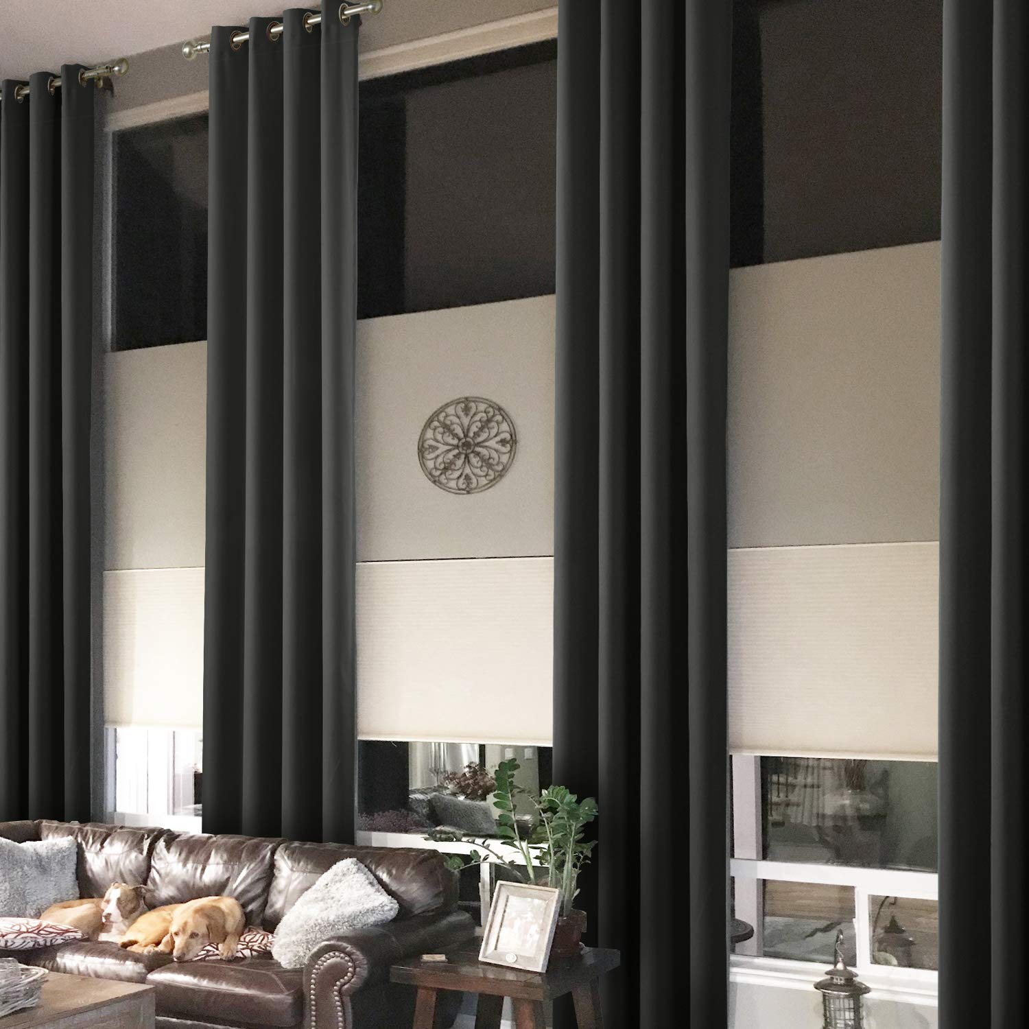 Blackout Thermal Insulated Grommet Curtains - Modern Room Darkening Curtain Panel for Bedroom & Living Room - Energy Efficient & Noise Reducing (Black, 1 Panel) - Perfect for Home Theater, Nursery & Light Sleepers