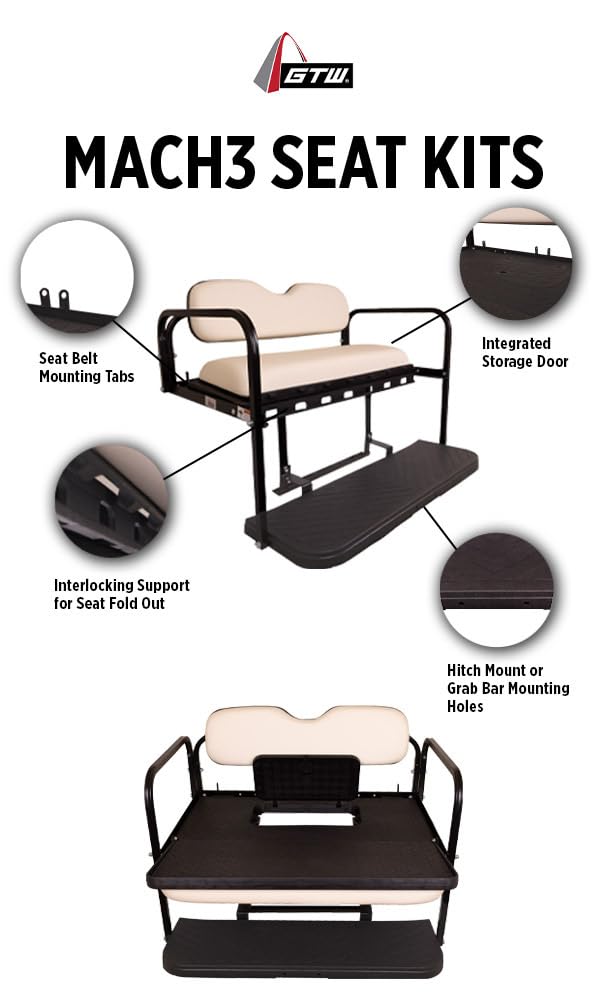 GTW MACH3 Club Car DS Golf Cart Rear Seat Kit - Heavy Duty Steel Frame | Fits 1982-2000 Models | White | Perfect for Golf Courses, Resorts & Personal Use