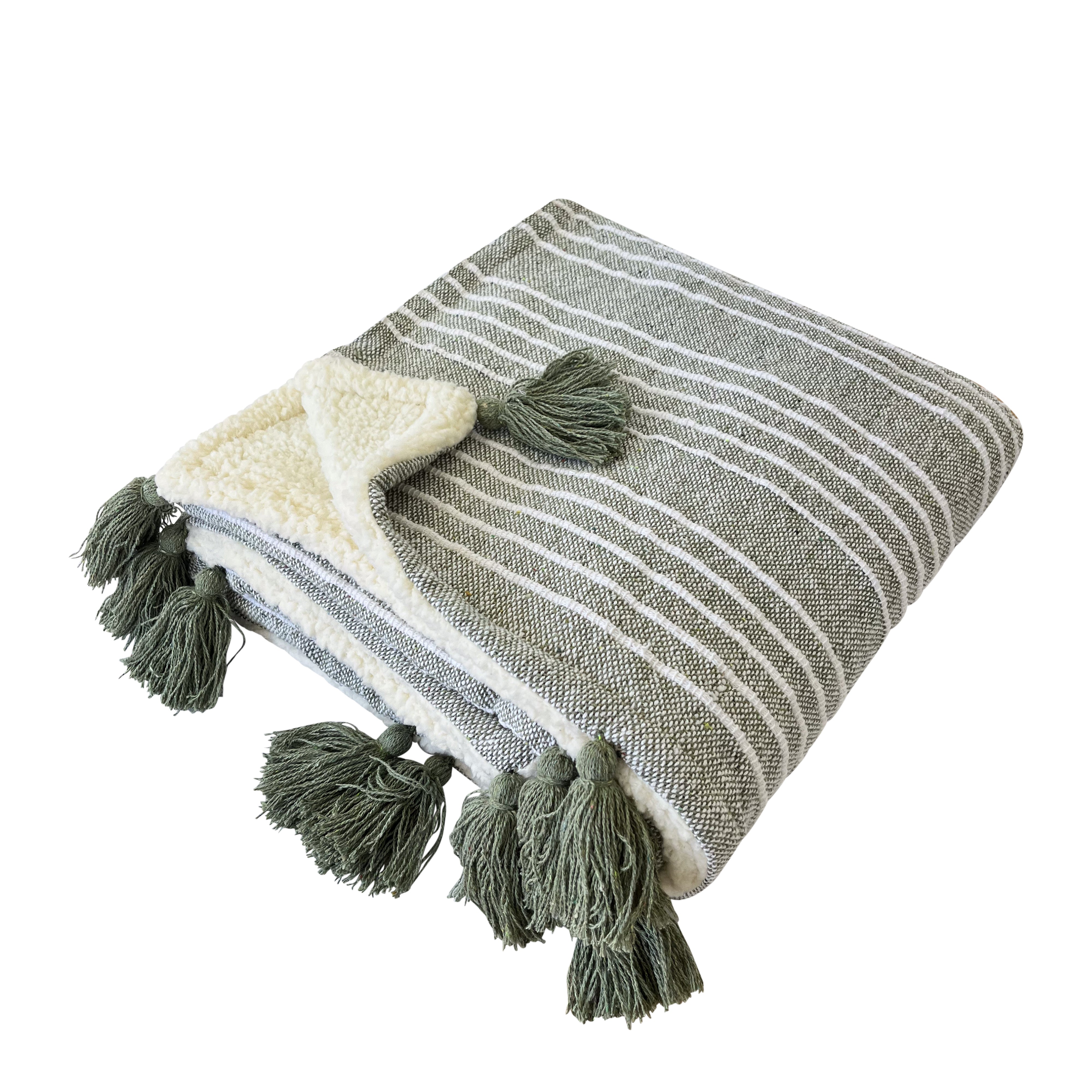 Mandy Stripe Throw Blanket 130x170cm (51x67 inches) - Soft Forest Green & Ivory Knit - Cozy Couch, Bed & Sofa Throw for Home Decor