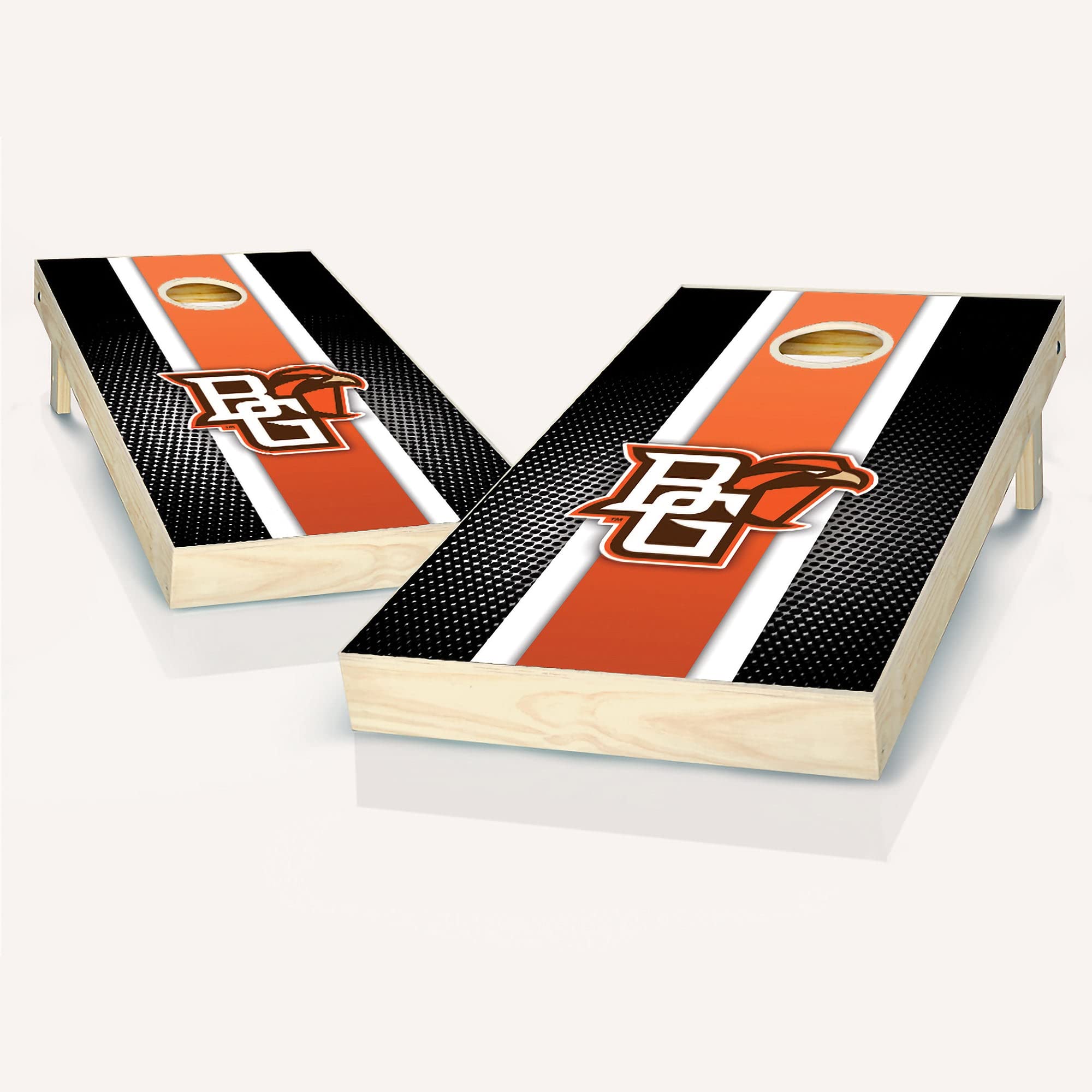 Premium Bowling Green Striped Cornhole Game Set - 2 Wooden Boards & 8 Bean Bags for Outdoor Parties, Tailgating, Backyard Games and BBQ Events