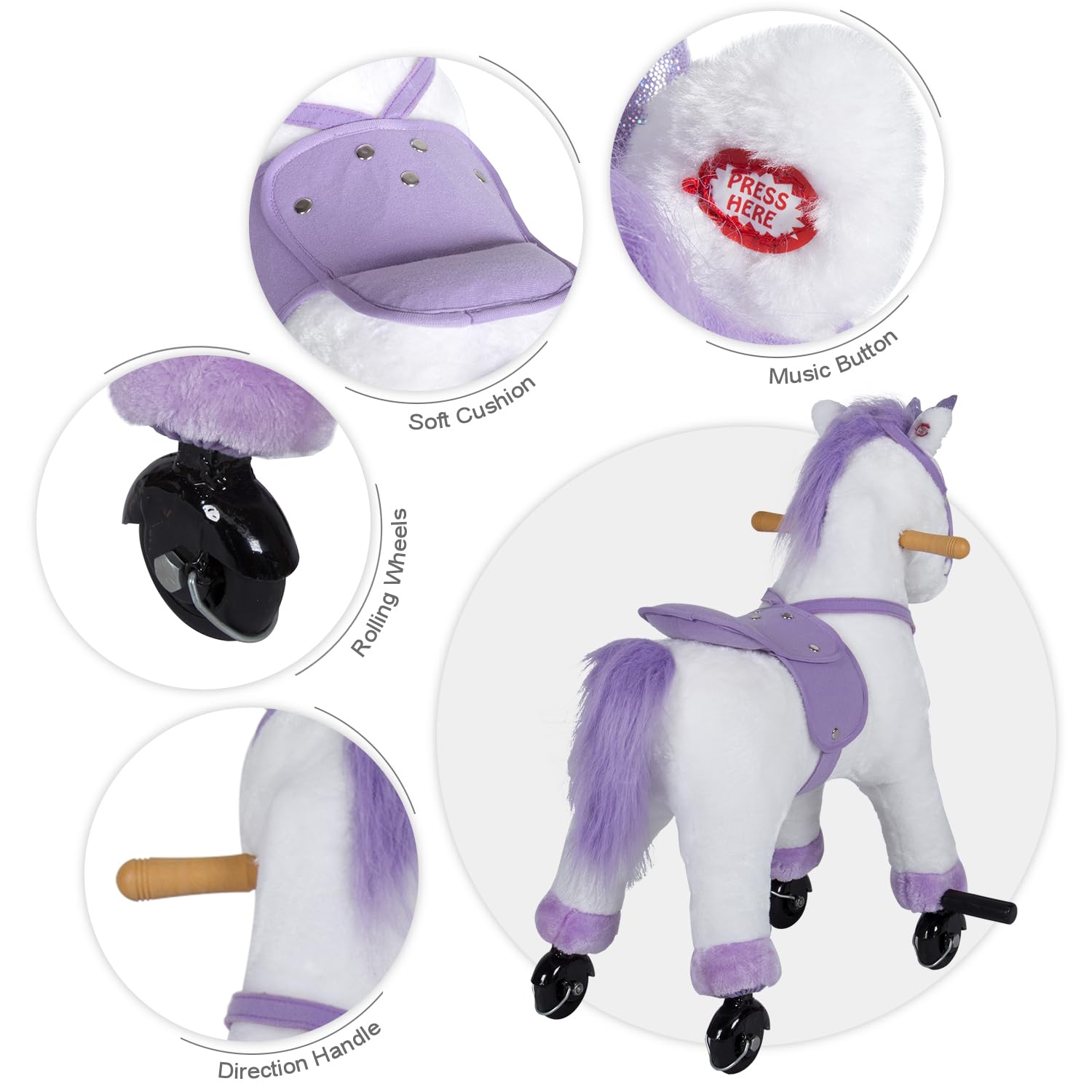 Kinfant Toddler Ride On Horse Toy with Wheels & Realistic Sounds - Purple Walking Animal Toy for Boys & Girls Ages 3-6 - Perfect for Indoor Play, Outdoor Adventures & Birthday Gifts