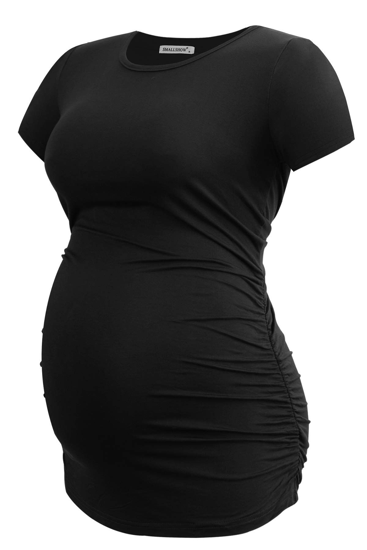 Smallshow Women's Maternity Shirt - Stretchy Side Ruched Pregnancy Top for Summer | Comfortable Nursing & Casual Wear for Expecting Moms (Office, Outing, Maternity Photos)
