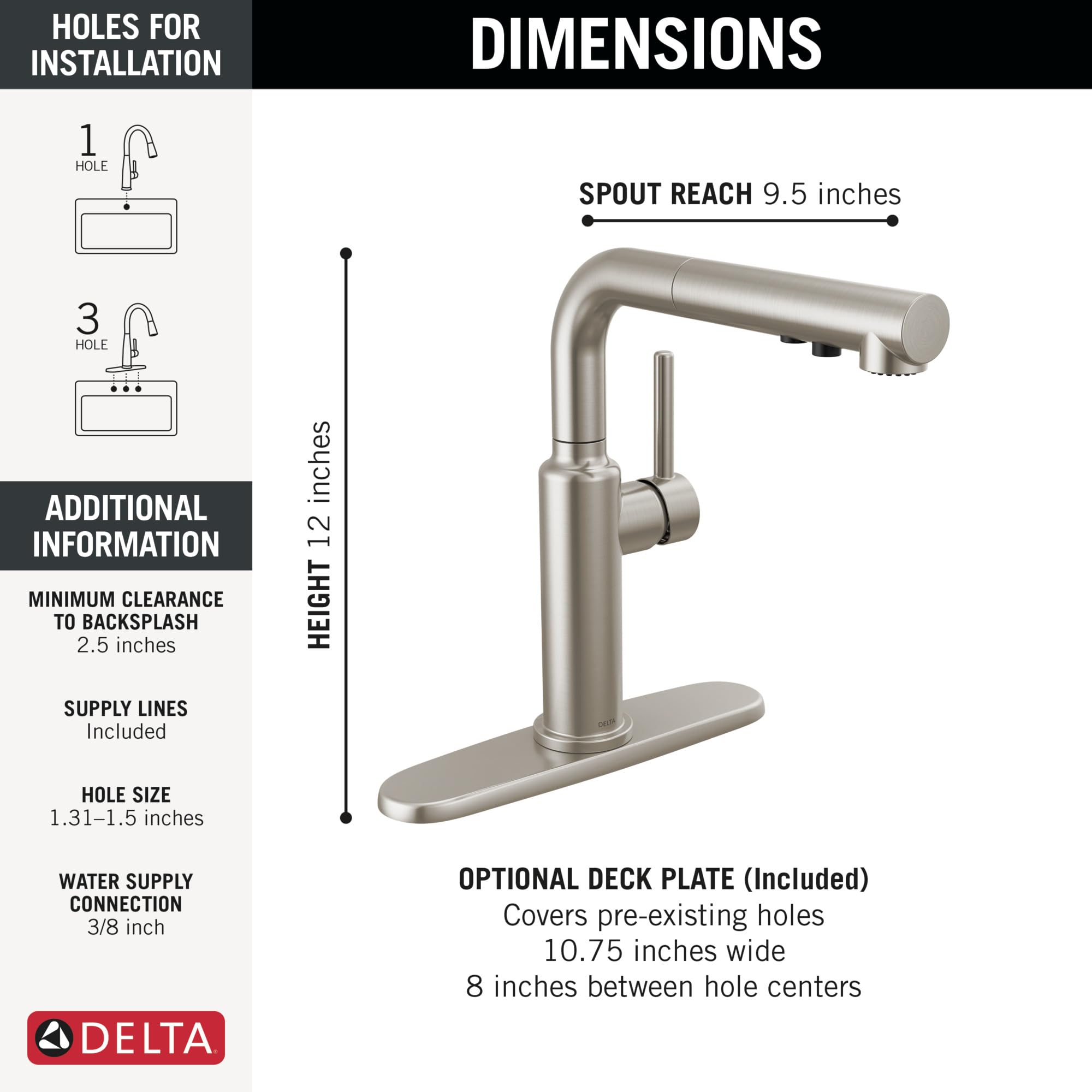 Delta Daneri Pull-Out Kitchen Faucet in Brushed Nickel - Magnetic Docking Sprayer, Stainless Steel (Model 16879-SS-DST) - Perfect for Modern Kitchens & Easy Dishwashing