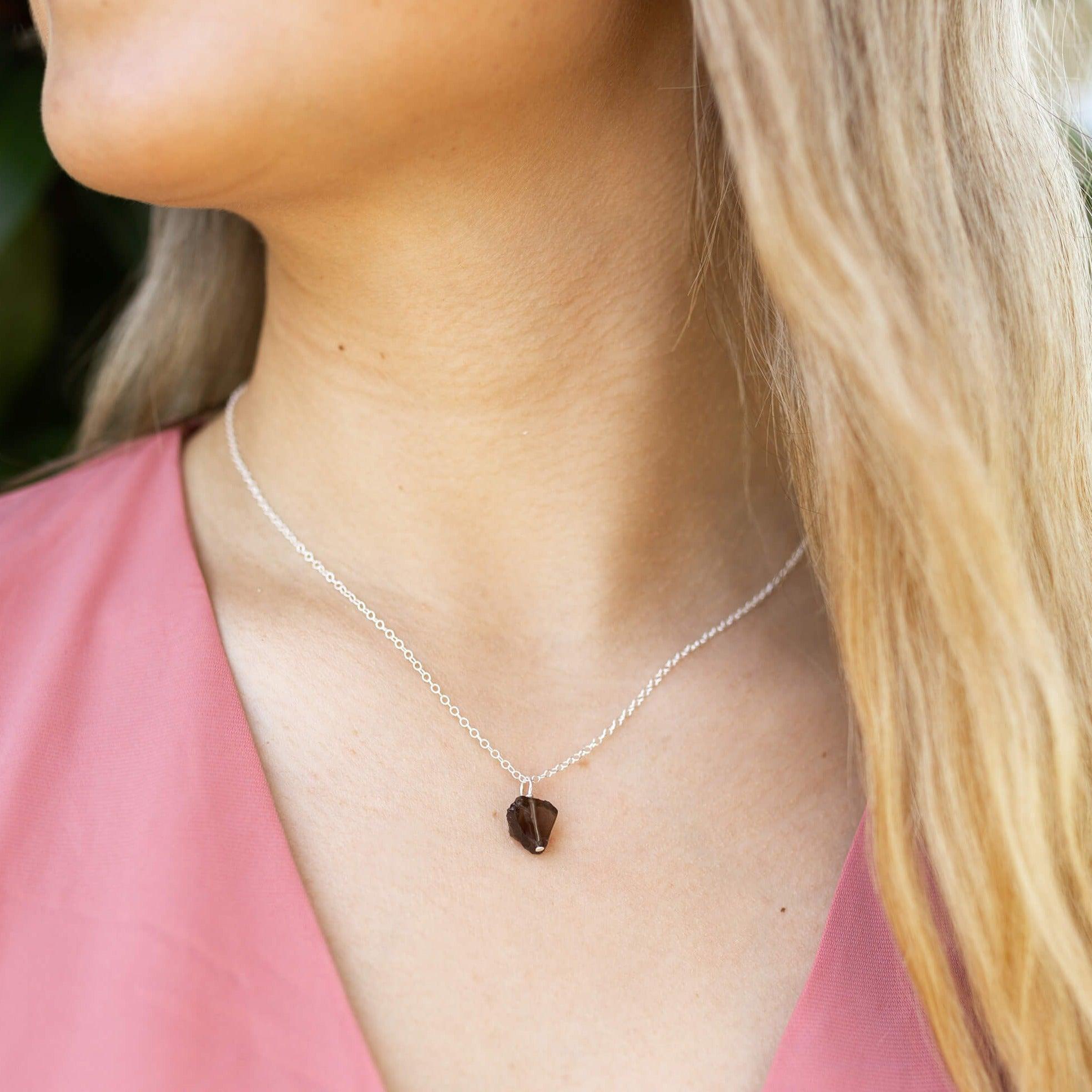 Natural Raw Smoky Quartz Pendant Necklace for Women - Elegant Healing Crystal Jewelry for Spiritual Protection & Everyday Wear