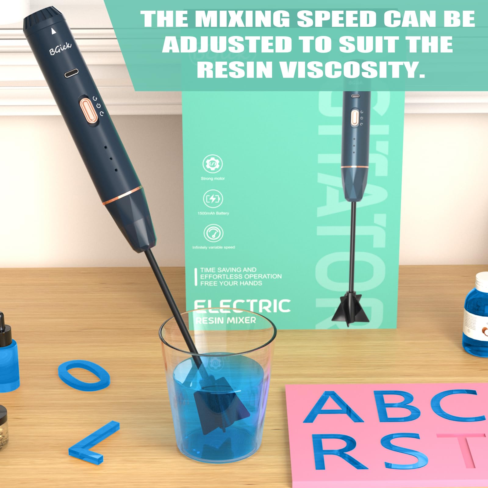 Upgraded Rechargeable Handheld Resin Mixer - Bubble-Free Epoxy & Silicone Mixing Tool with 4 Paddles for DIY Crafts, Resin Molds, Jewelry Making - Perfect for Art Projects & Home Decor (Blue)