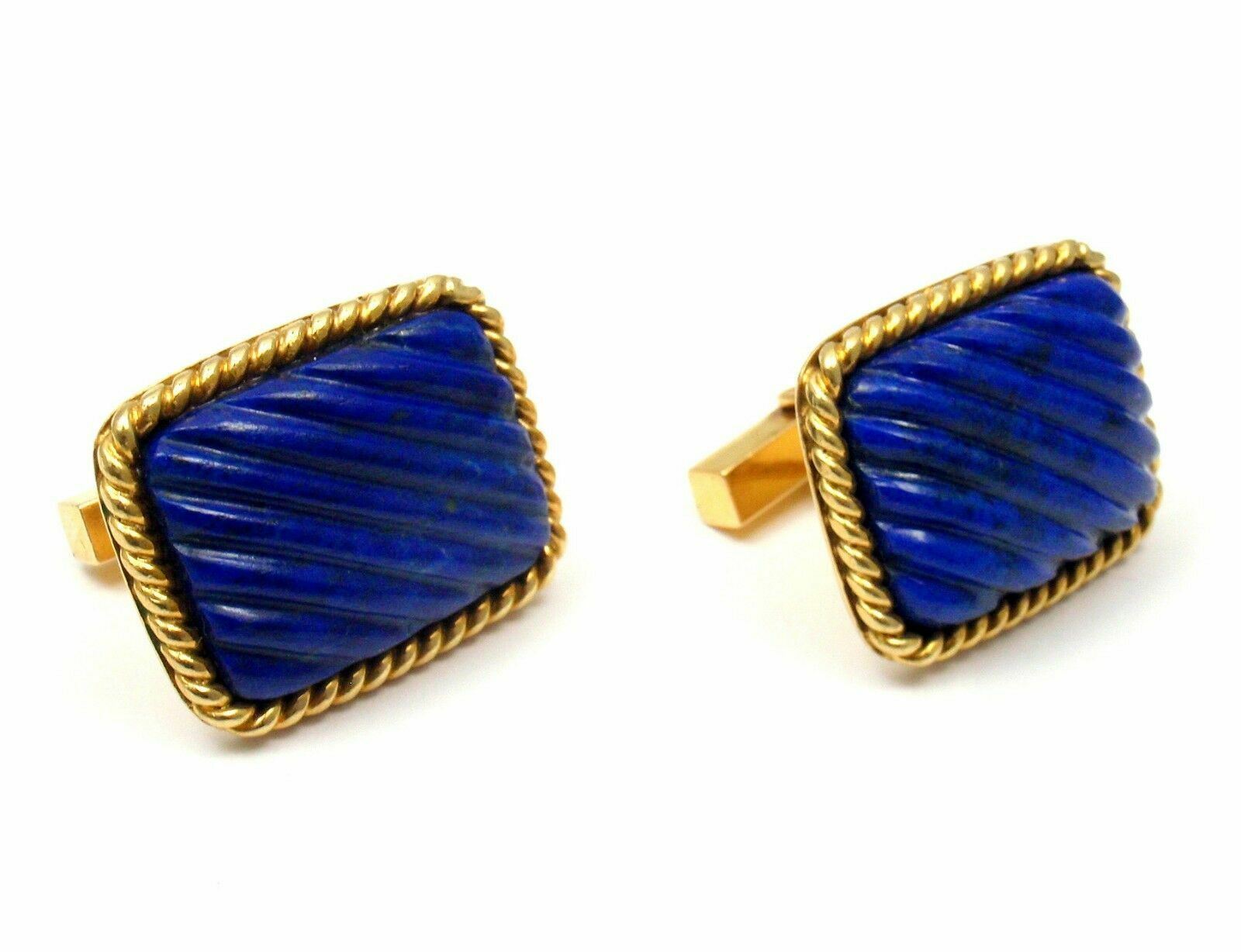 Tiffany & Co. 18k Yellow Gold Lapis Lazuli Rope Border Cufflinks for Men - Luxury Statement Jewelry for Weddings & Formal Events
