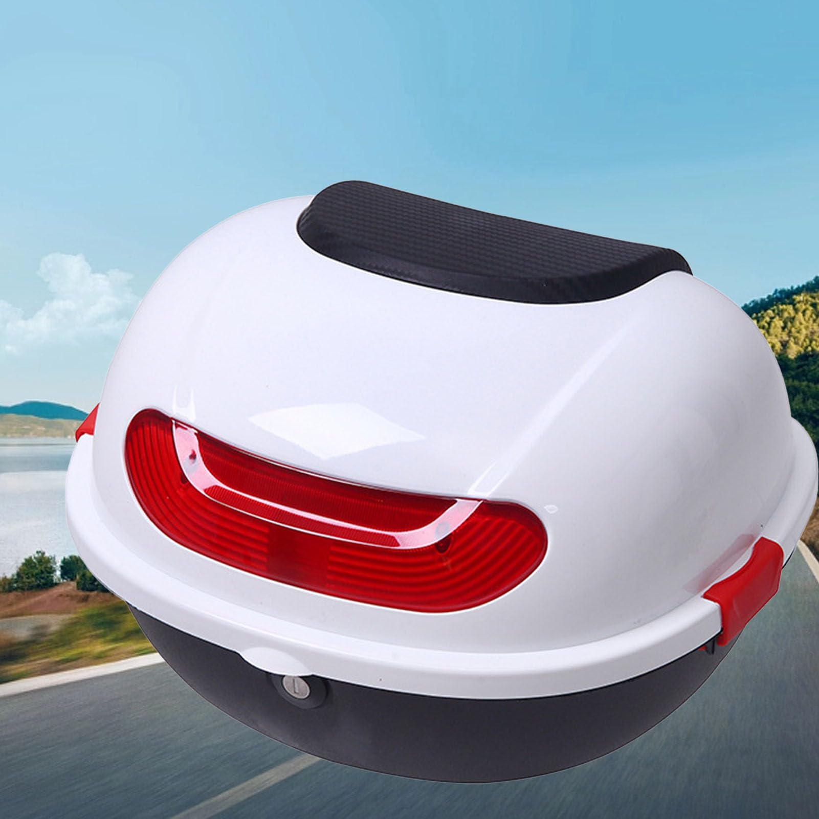 Universal Motorcycle Top Case - Large Capacity Rear Storage Box for Scooters (White) - Perfect for Commuting & Travel