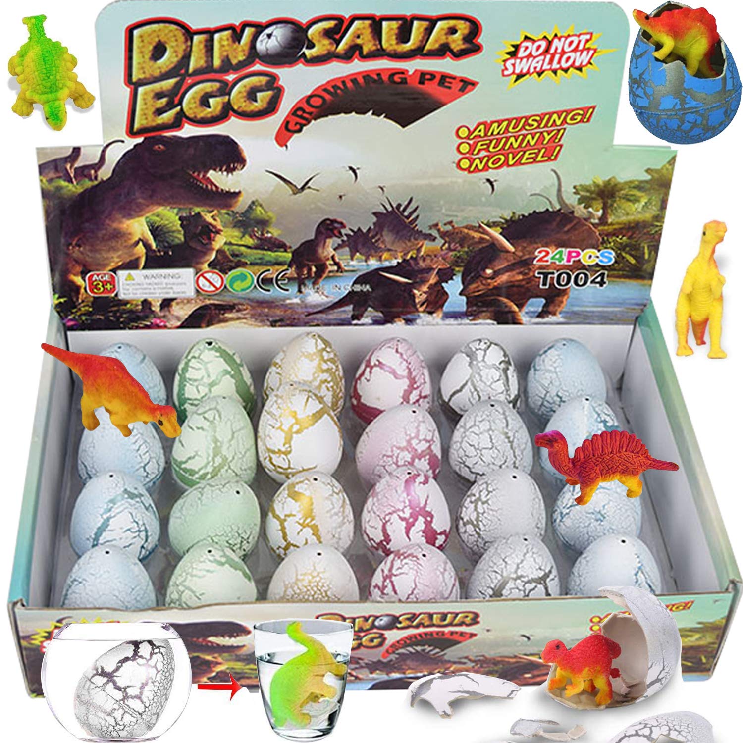24Pcs Dinosaur Eggs Easter Toys - Grow in Water Hatching Science Kit, Surprise Easter Gifts for Kids Boys & Girls - Fun STEM Learning & Easter Basket Stuffers (White Crack) - Perfect for Easter Party Favors, Classroom Science Experiments & Kids' Birthday Gifts