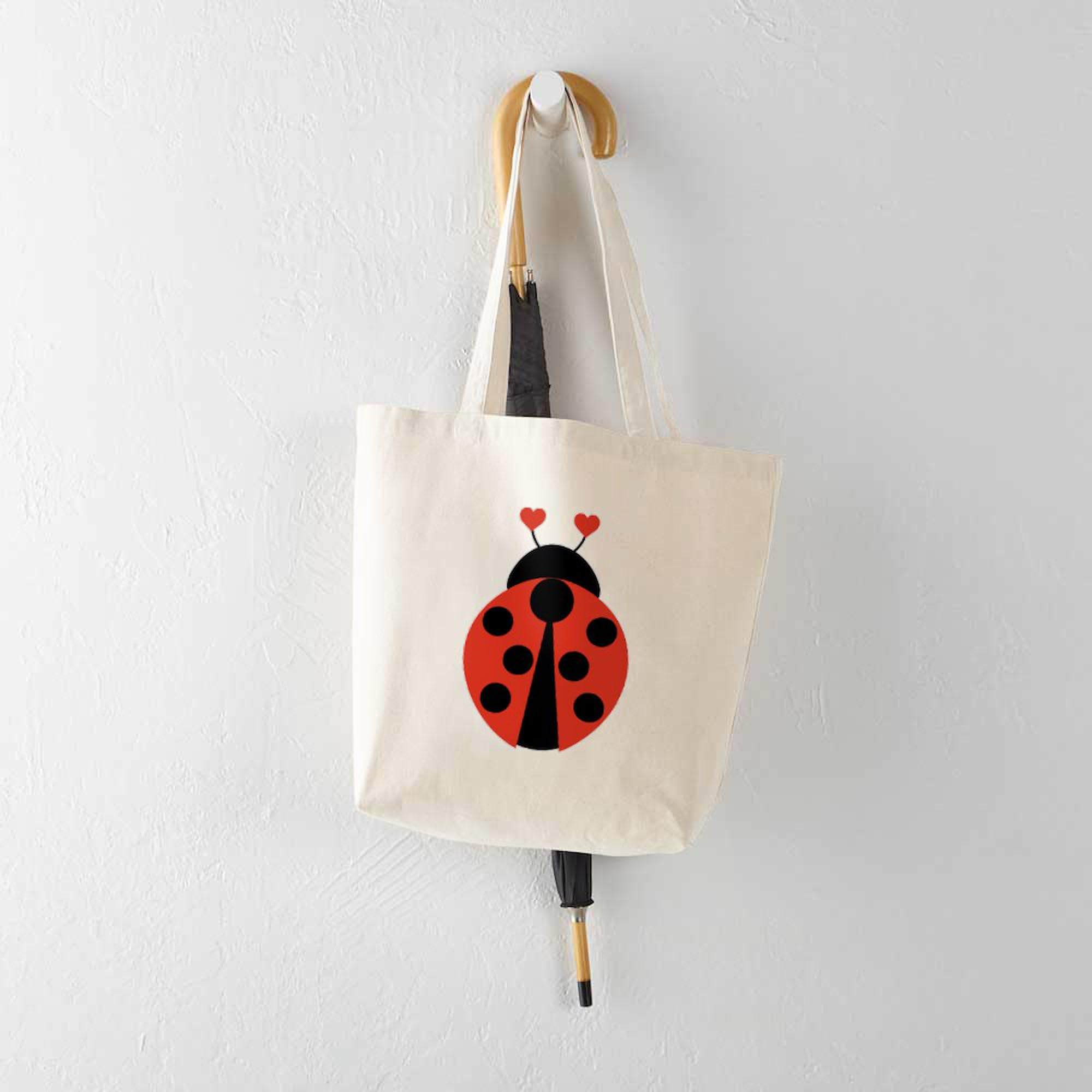 Lady Bug Tote Bag - Natural Canvas Reusable Shopping Bag for Women | Eco-Friendly Grocery Tote for Farmers Market, Beach & Daily Use