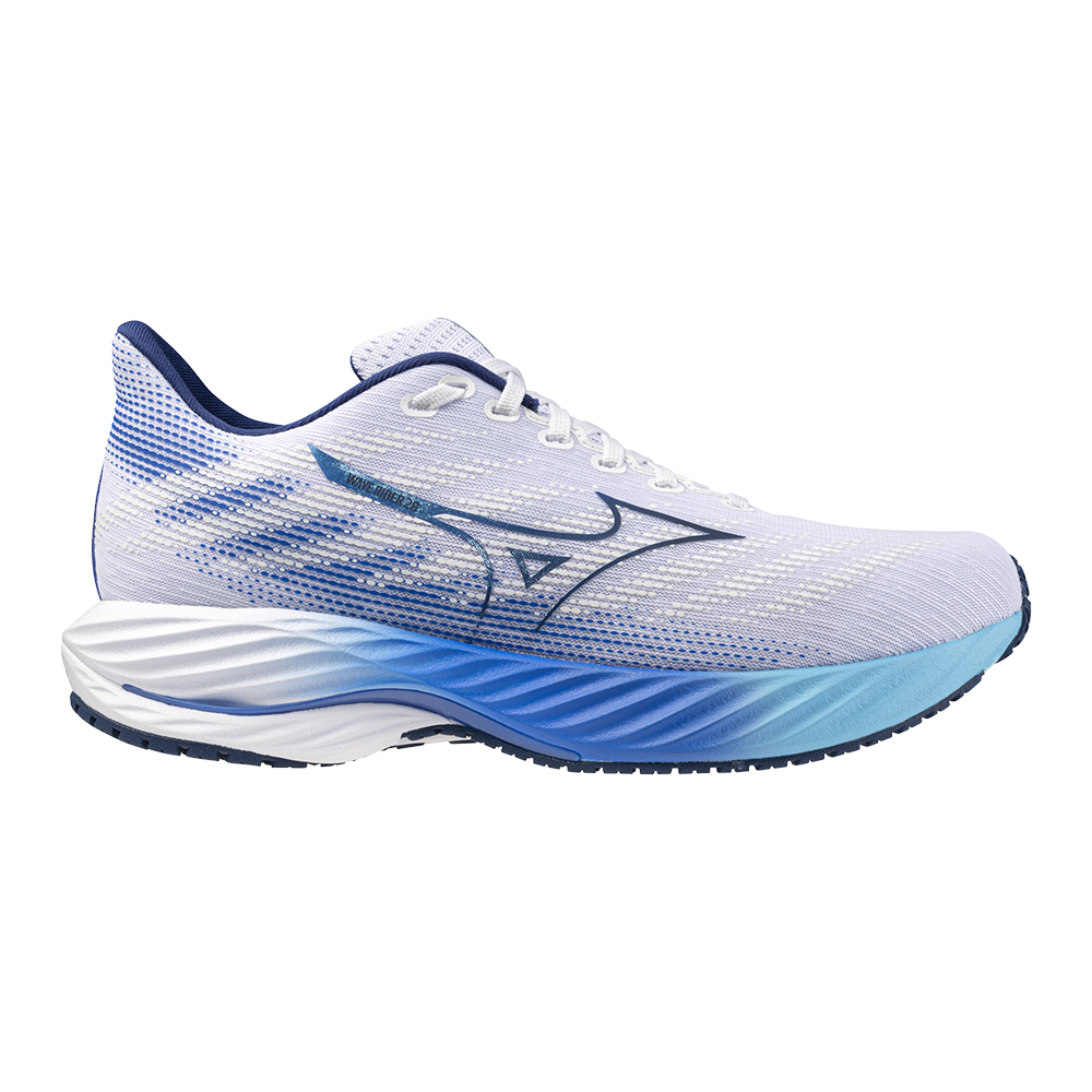 Mizuno Wave Rider 28 Men's Running Shoes - White/Estate Blue - Size 15 D Medium - Lightweight Cushioned Sneakers for Jogging, Training & Daily Wear