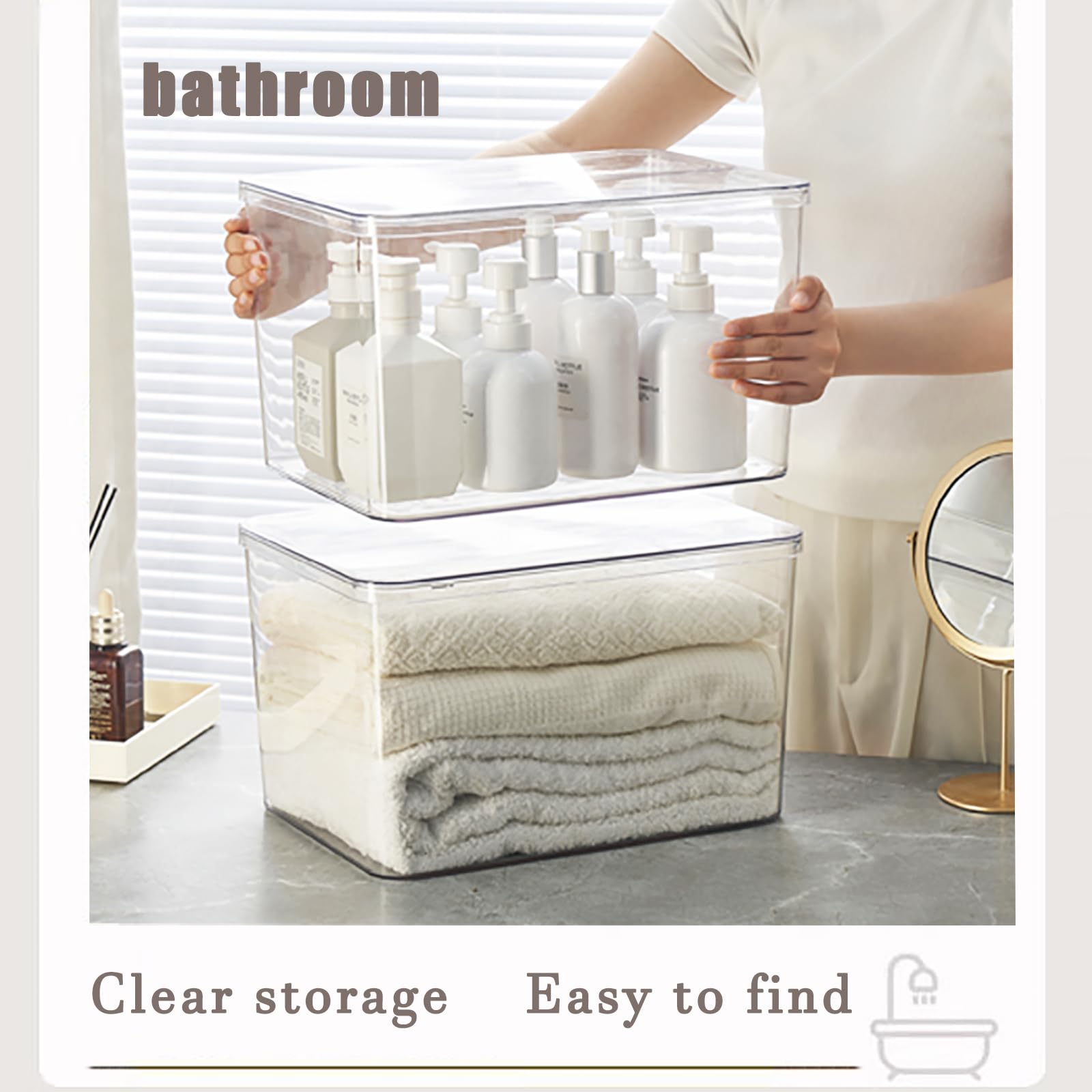 Clear Plastic Storage Bins with Lids - 4 Pack for Snacks, Cosmetics & Organizing