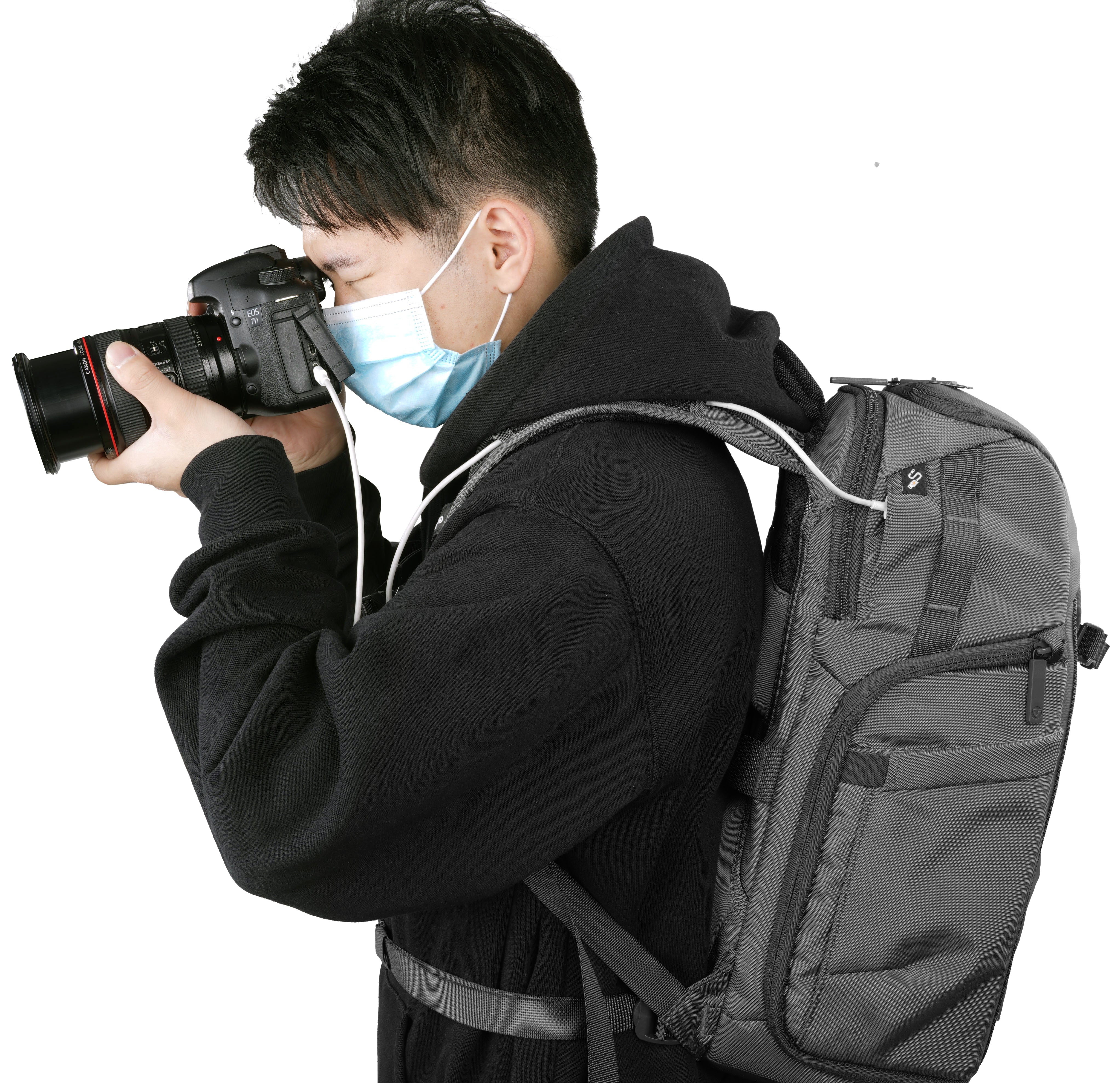 VEO S46 Black Camera Backpack with USB Charging Port & Side Access - Waterproof DSLR Bag for Photographers, Travel & Outdoor Shooting