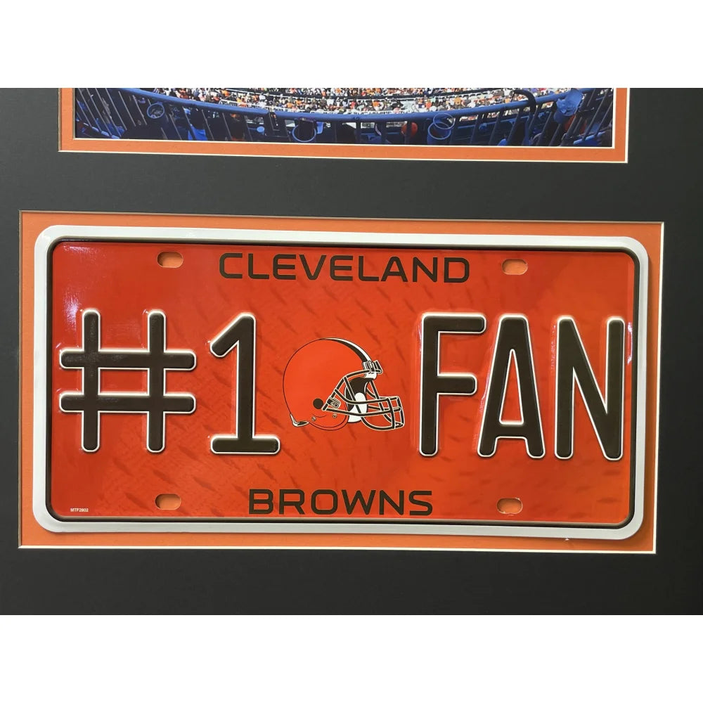 Cleveland Browns Fan License Plate Framed Collage Memorabilia - Baker Mayfield & Jim Brown Collectible - Perfect for Man Cave, Sports Bar, or Browns Fan Gift
