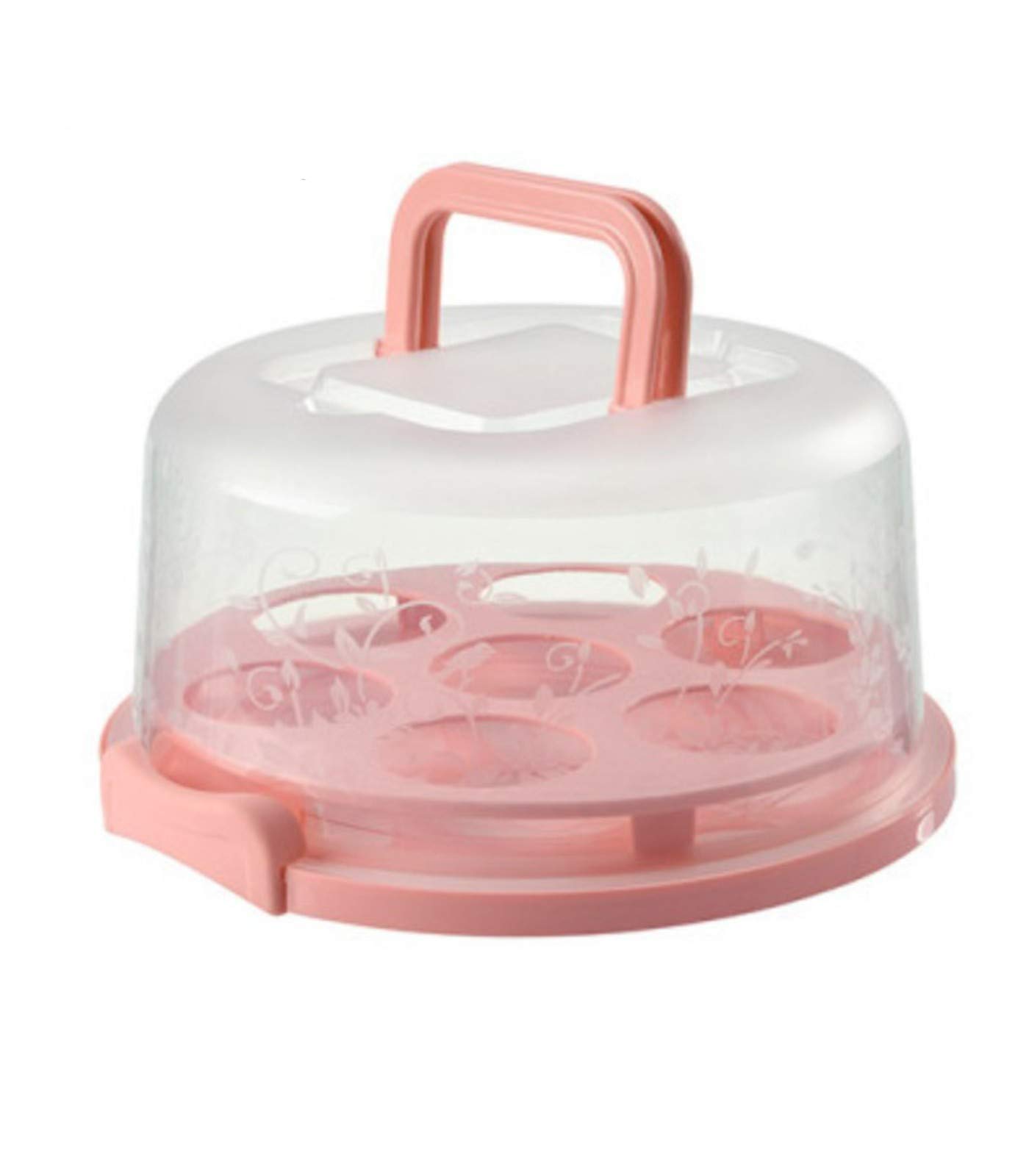 AKIGN 6-8 Inch Clear Plastic Cake Carrier with Lockable Lid - Round Dessert Storage Container for Cakes, Fruits, Vegetables & Meat | Portable Handle | Upgraded Version in Pink | Perfect for Birthday Parties, Picnics & Bakery Display